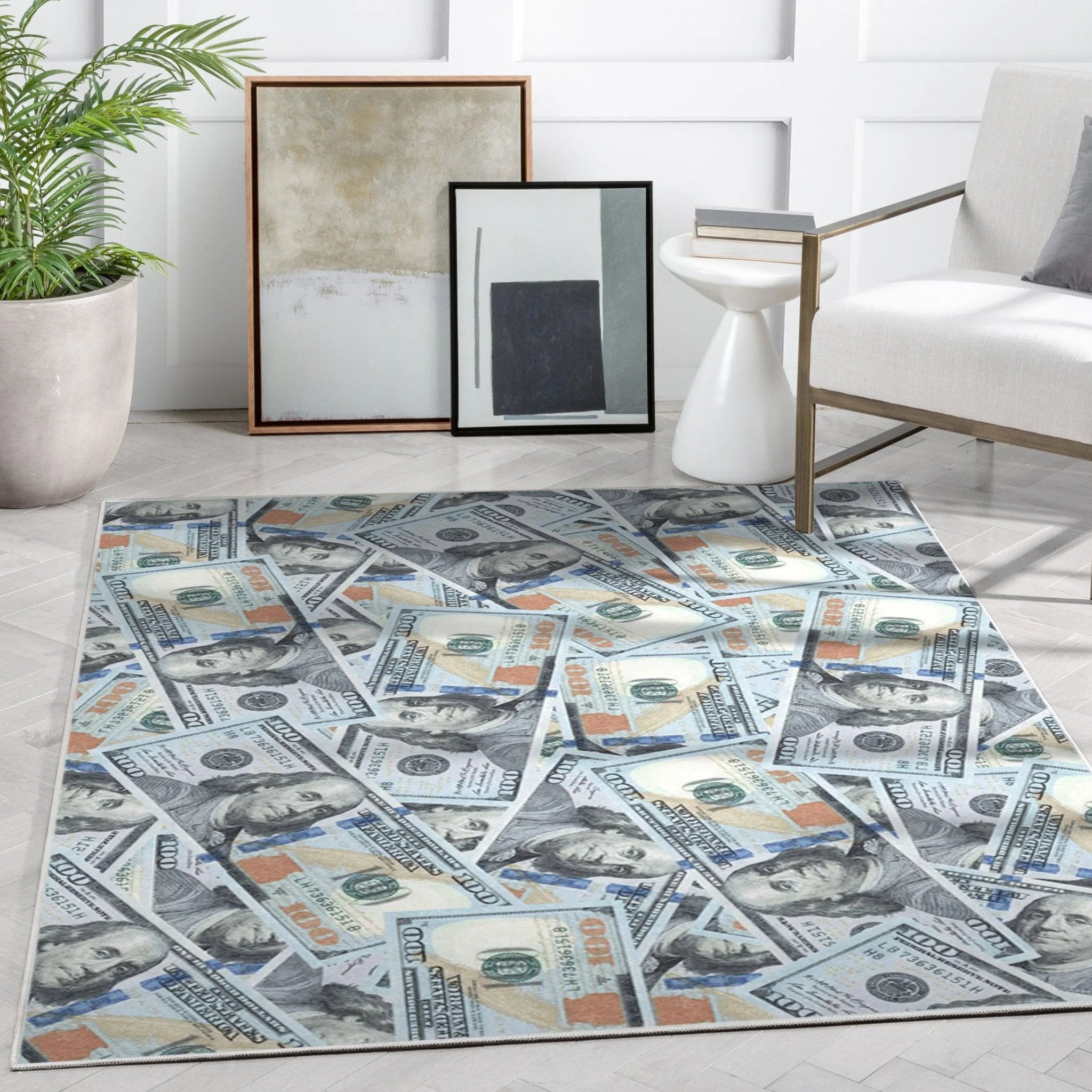 New Hundred Dollar Bill Stacked Green Blue Area Flat-Weave Rug、mySite、gigharbornorthrealestate