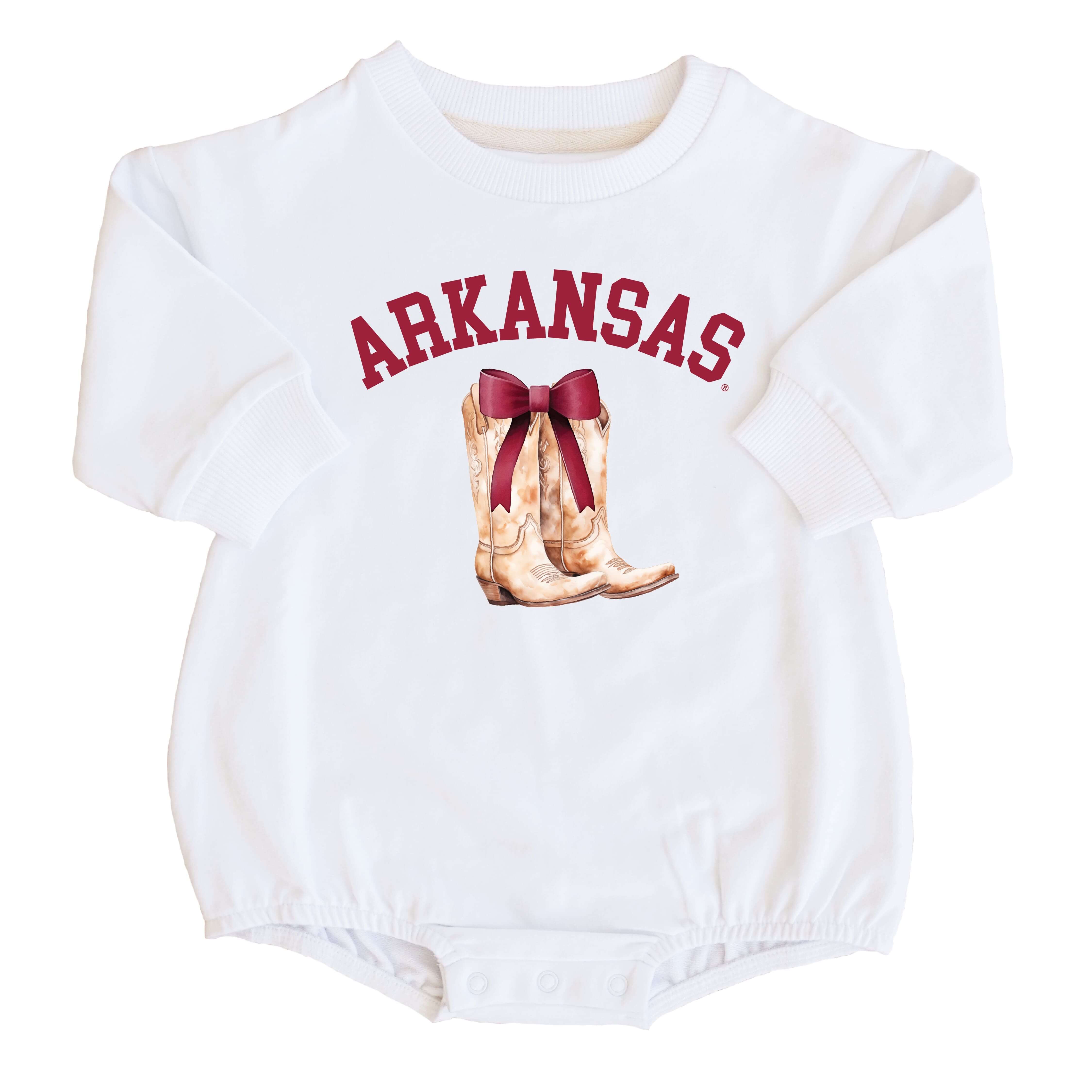  University of Arkansas | Football & Bows Graphic Sweatshirt Bubble Romper、mySite、layawaytickets