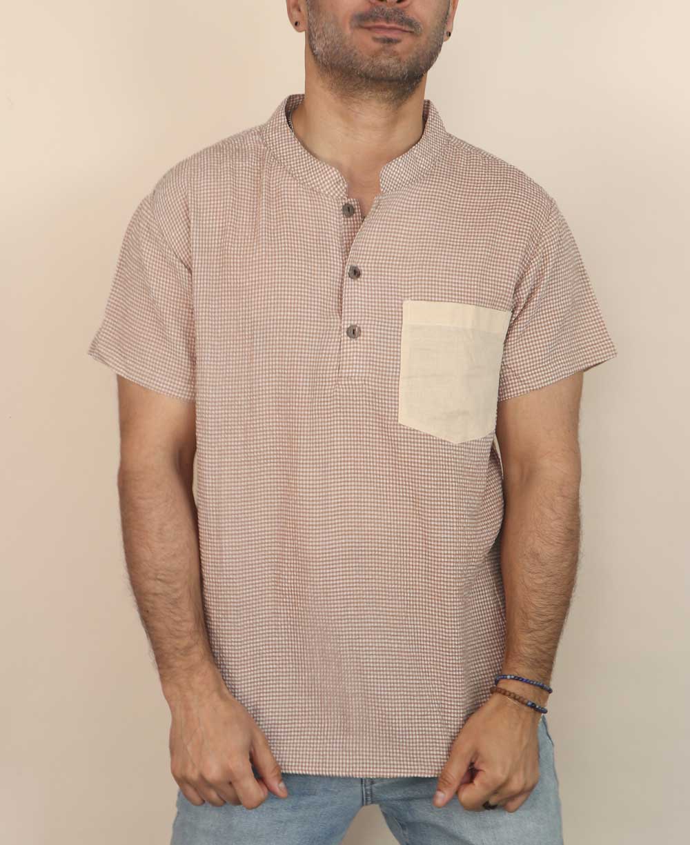 Men's Button Up Kurta Shirt With Solid Pocket、mySite、topwebapps