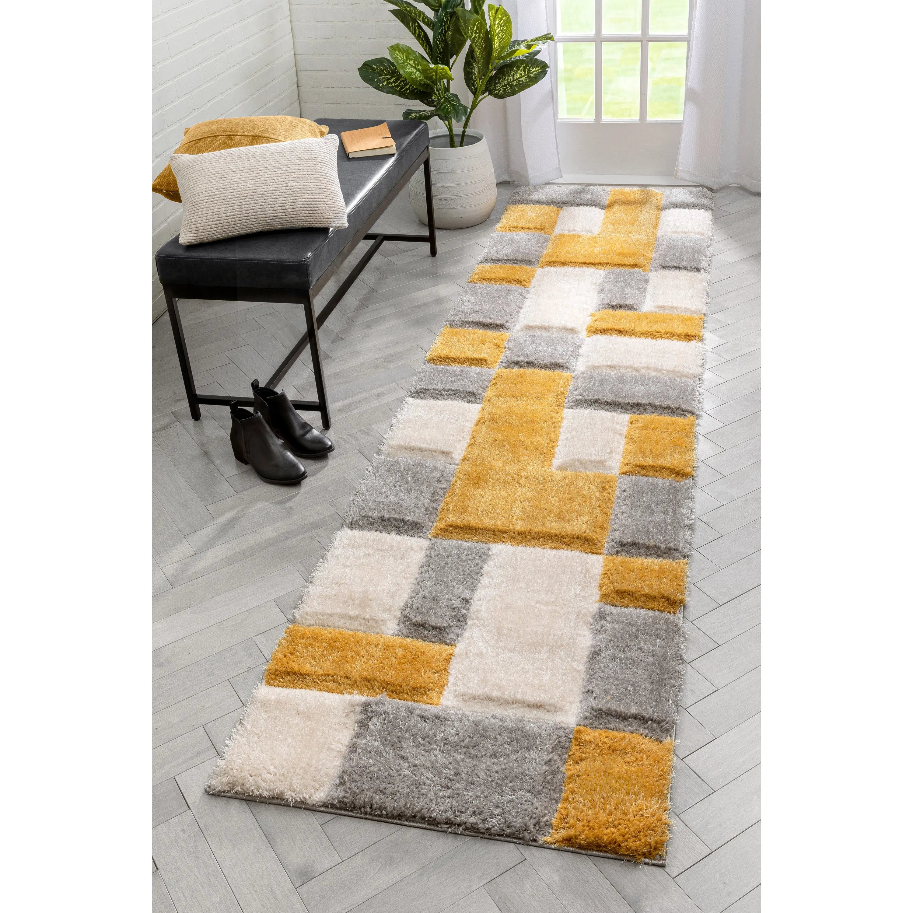 Escondido Yellow Modern Geometric 3D Textured Shag Rug By Chill Rugs、mySite、gigharbornorthrealestate