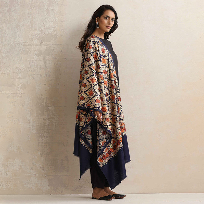 Woolen Stole | Embroidered | Navy Blue、mySite、camillekostekn