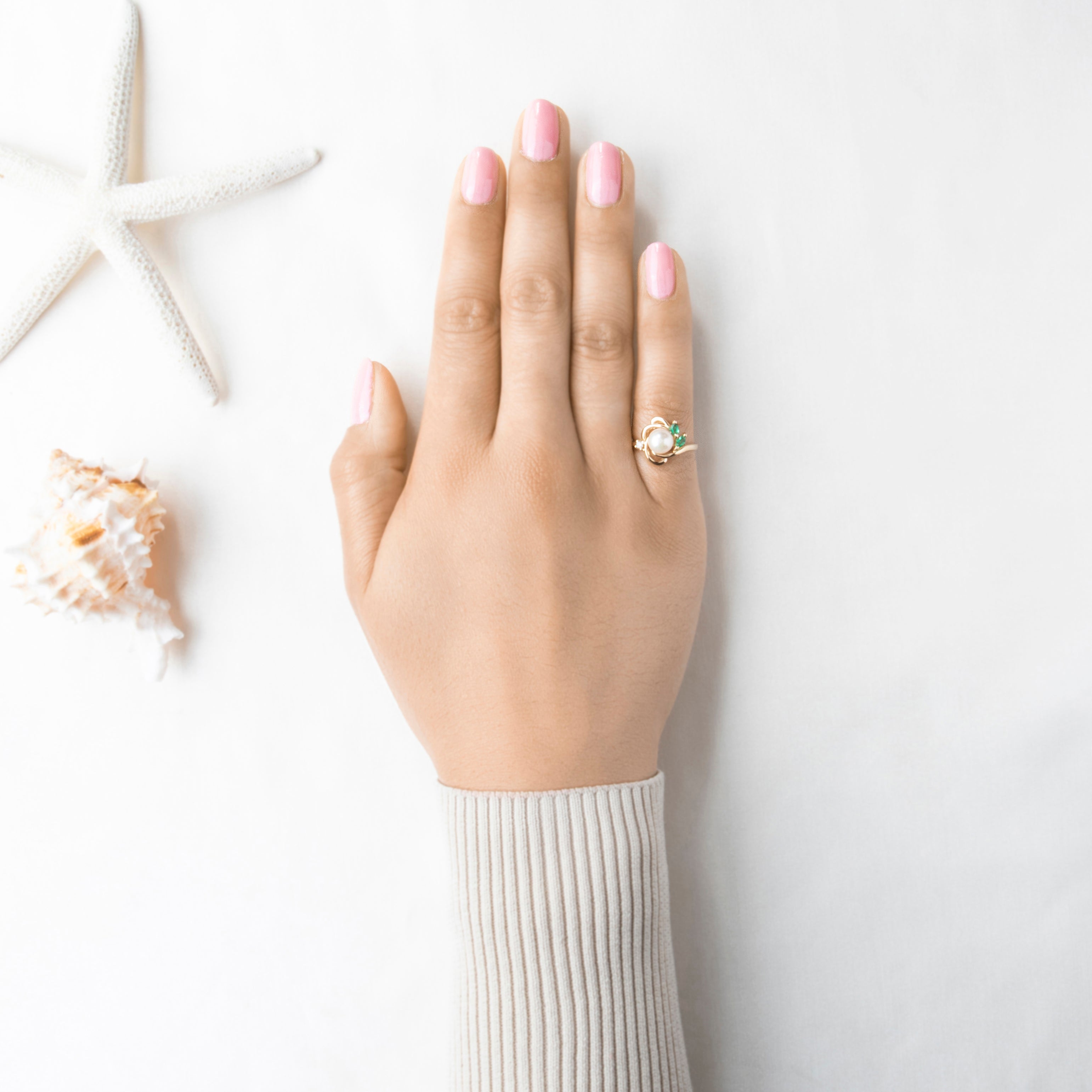 Vintage 14k Gold Pearl Emerald Diamond Lustrous Swirl Ring 6.50、mySite、hinf8tx79