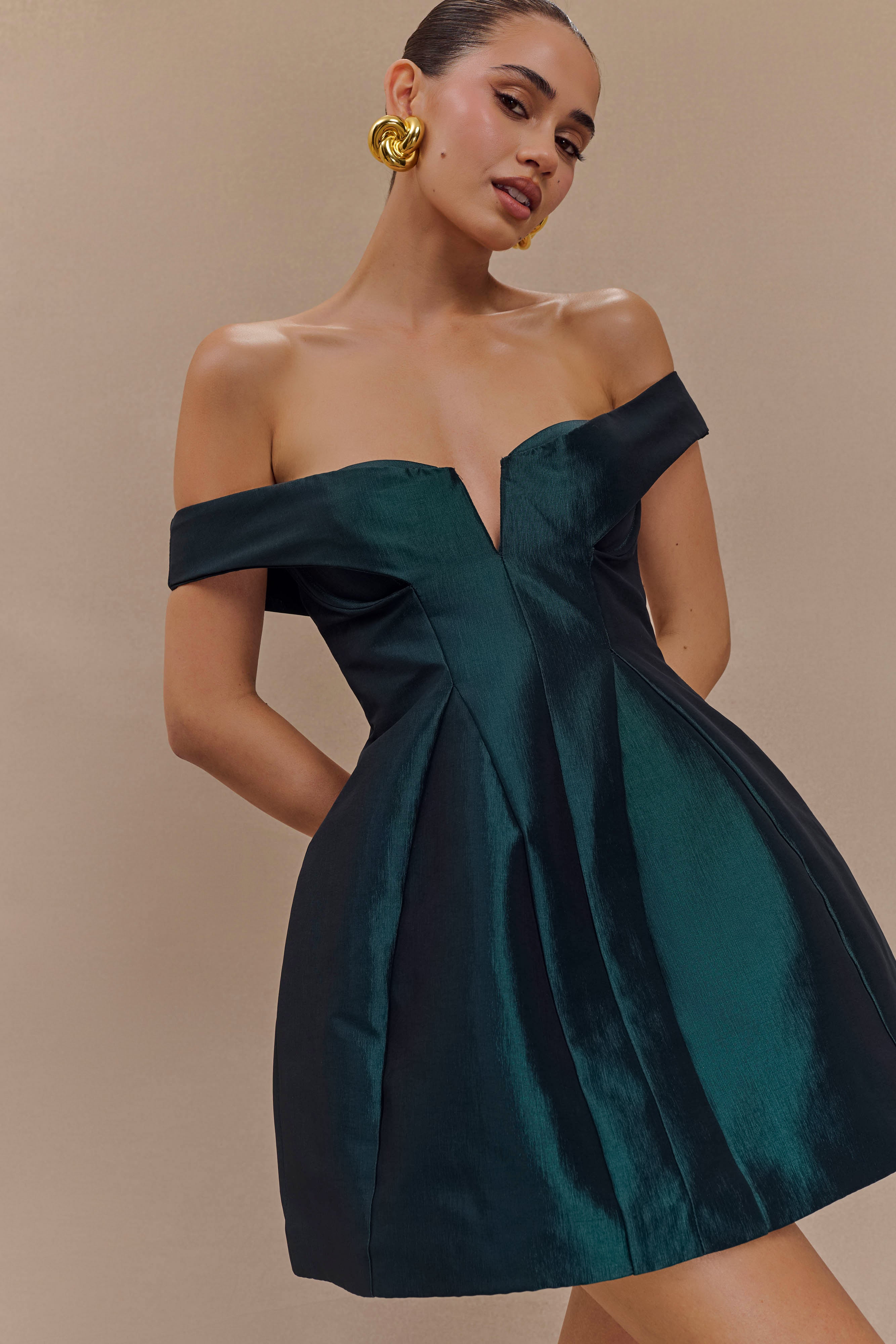 Diana Off Shoulders Mini Dress - Deep Emerald、mySite、solidvoid