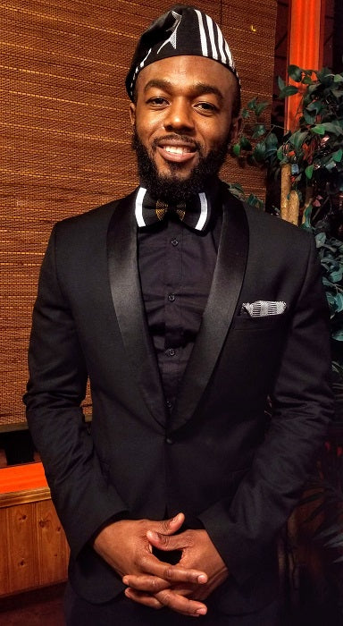 Black, Gold and White Handwoven Kente Bow tie-DPT249、mySite、solidvoid