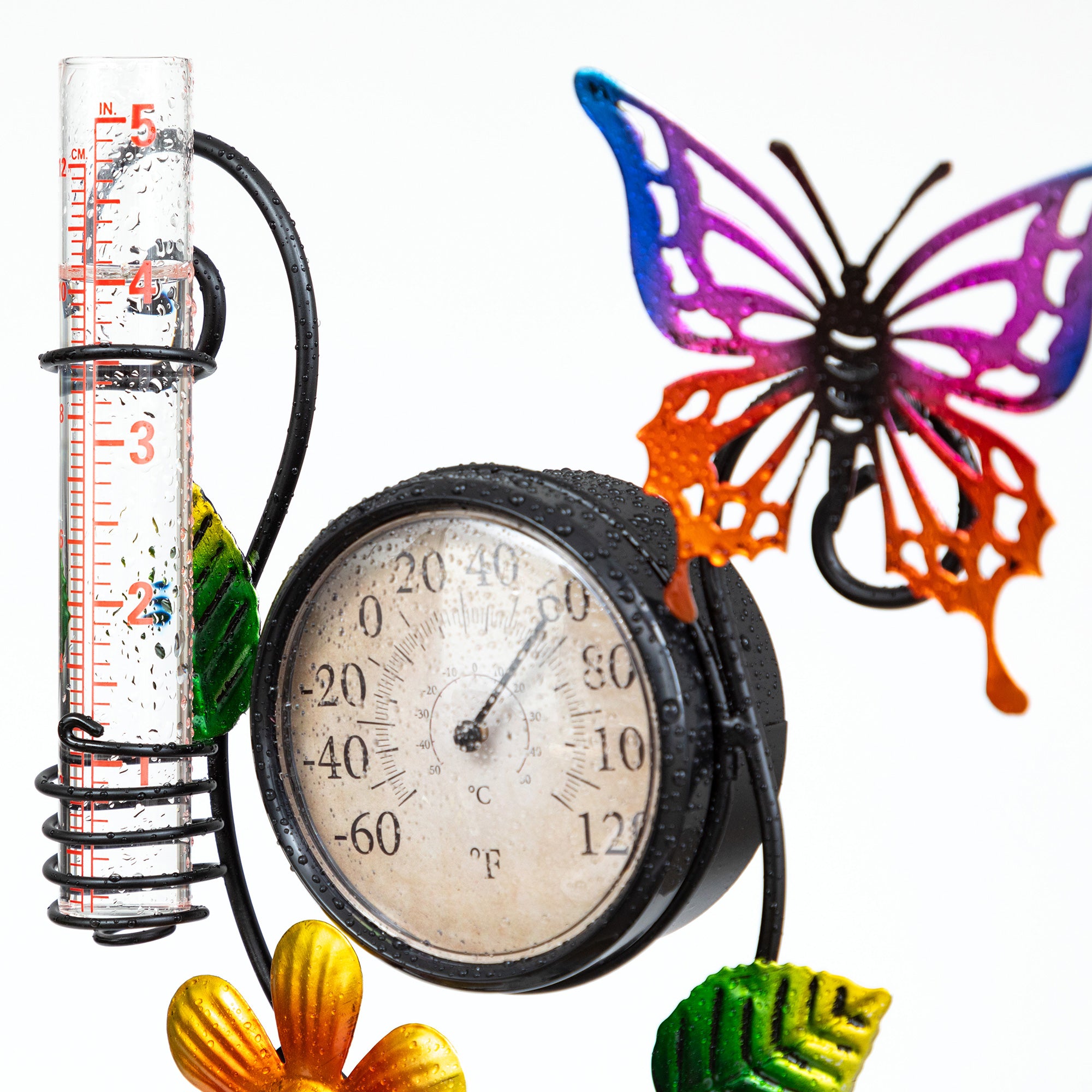 Harmony Rain Gauge Solar Thermometer Garden Stake、mySite、camillekostekn