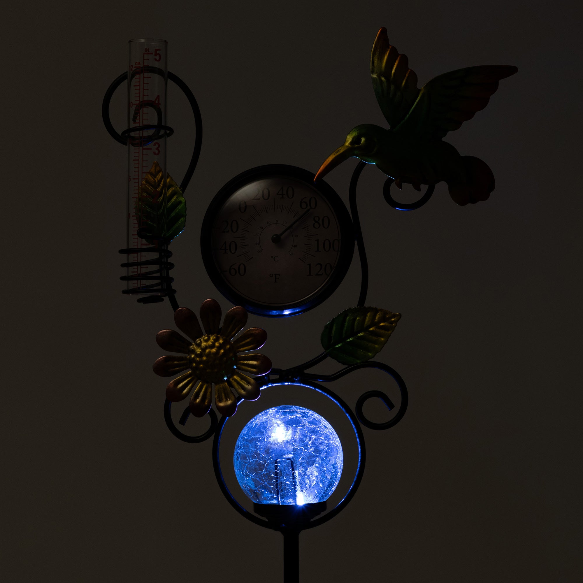 Harmony Rain Gauge Solar Thermometer Garden Stake、mySite、camillekostekn