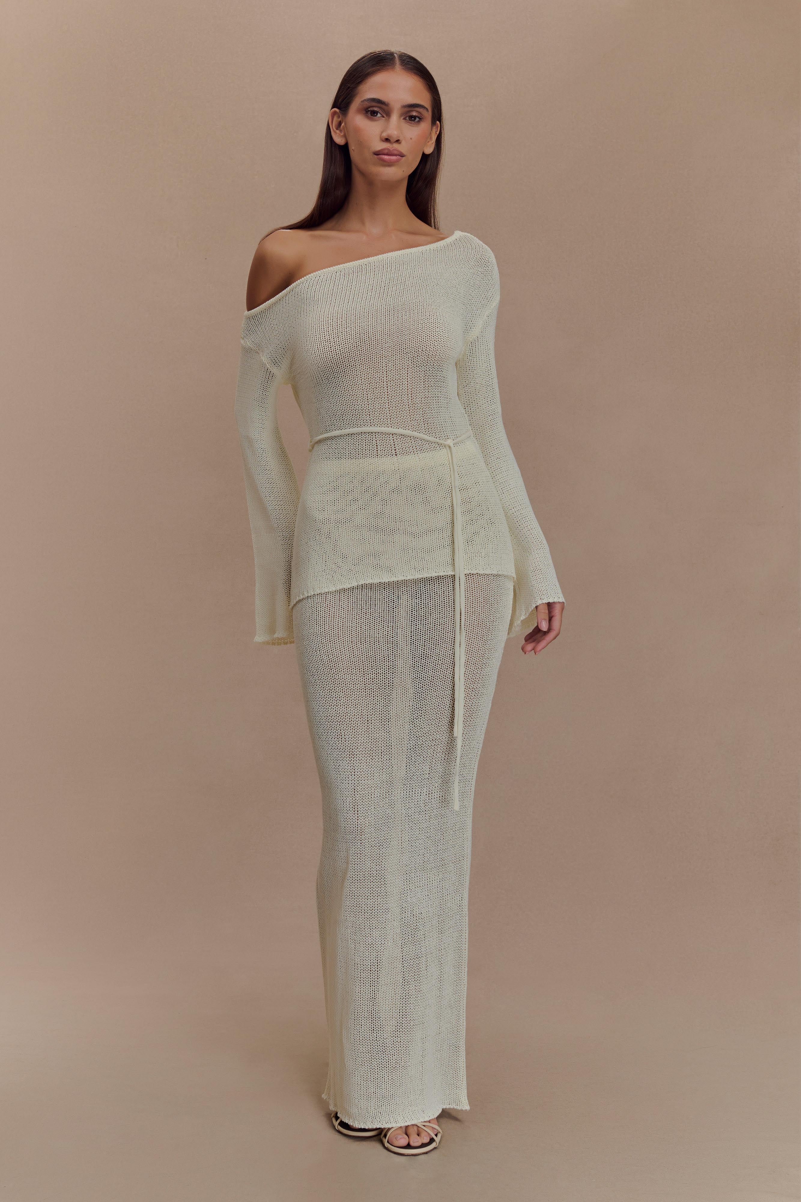 Reagan Knit Maxi Skirt - White、mySite、solidvoid