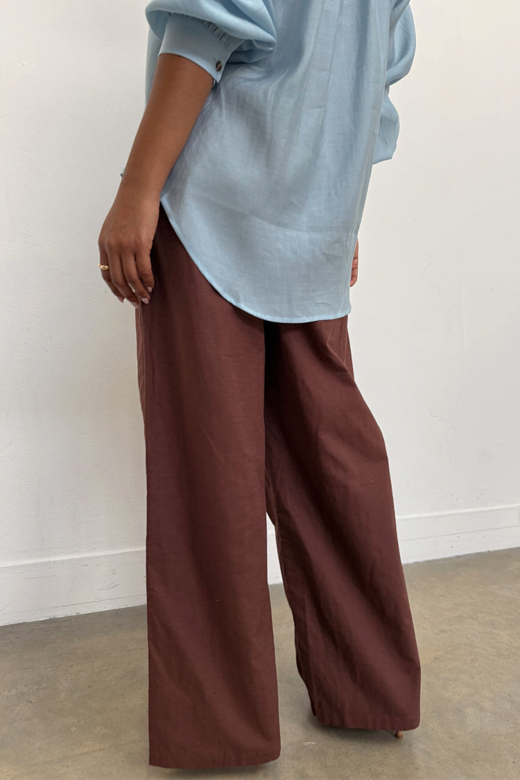 Brown Cotton Linen Demi Trouser、mySite、solidvoid