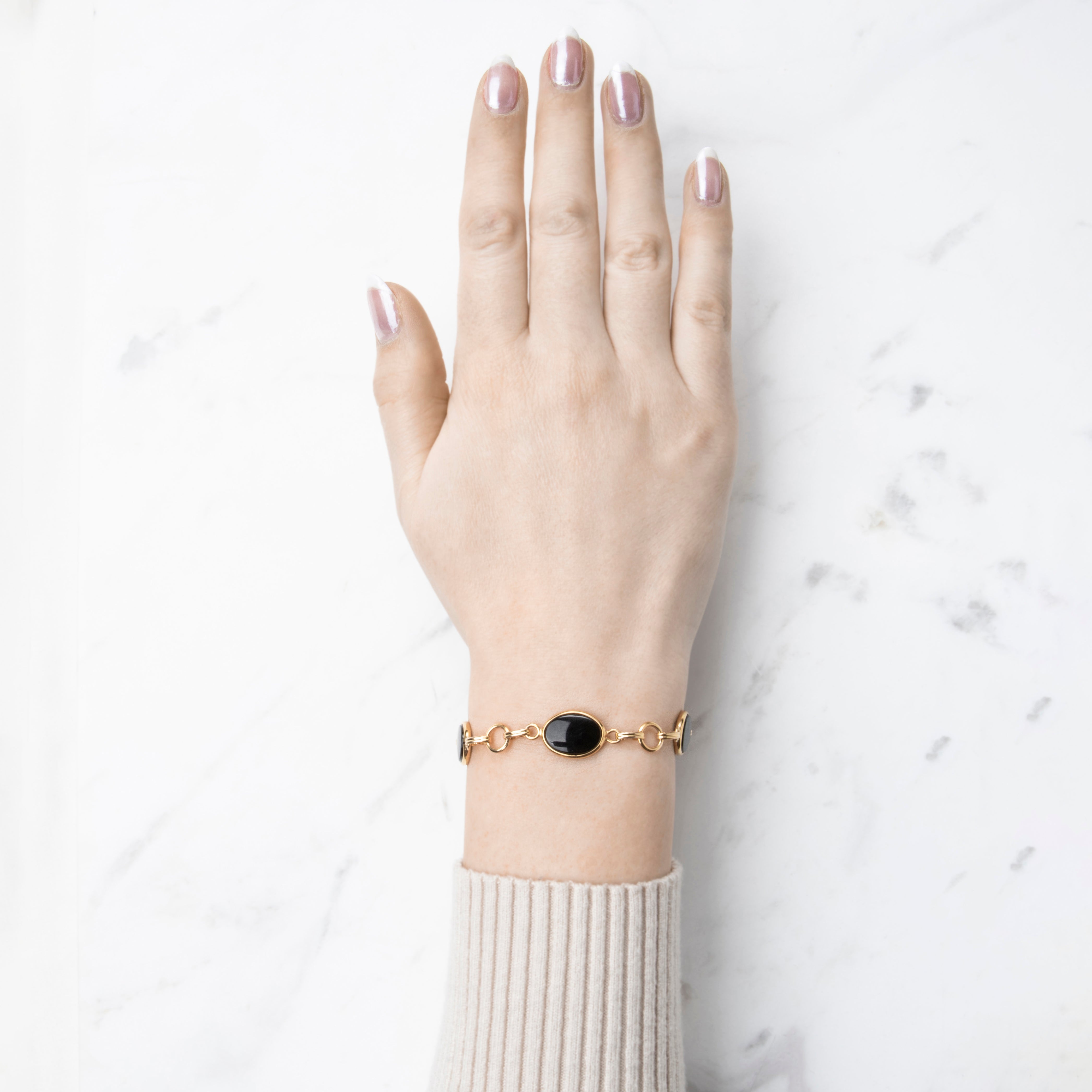 Vintage 14k Yellow Gold 11.8cttw Onyx Oval Link Bracelet 7、mySite、hinf8tx79