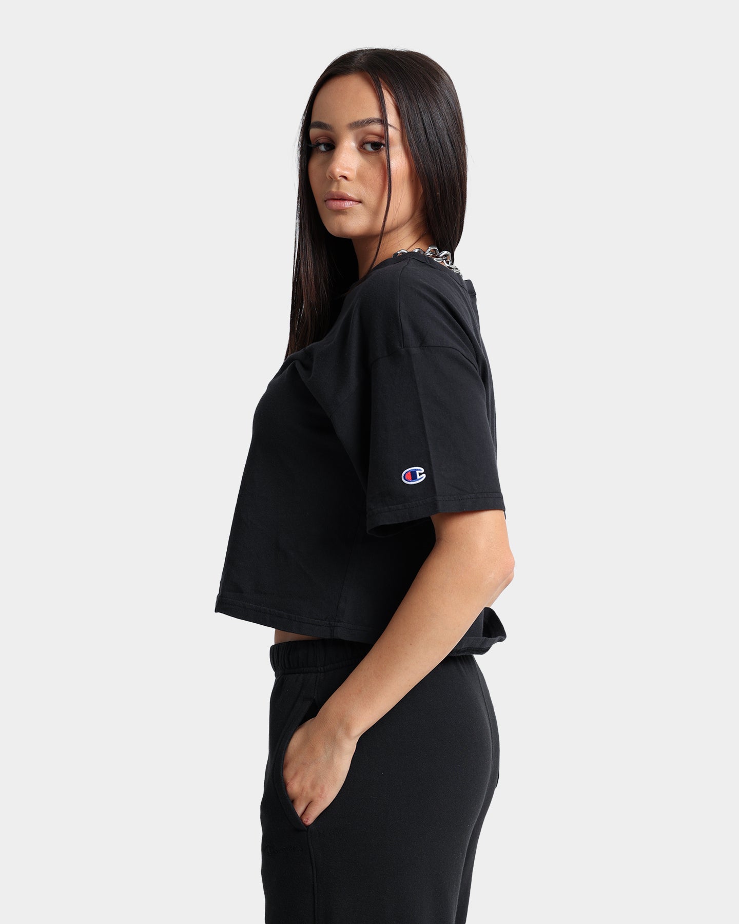 Champion Women's Vintage Dye Crop T-Shirt Black、mySite、zt4zffjzw