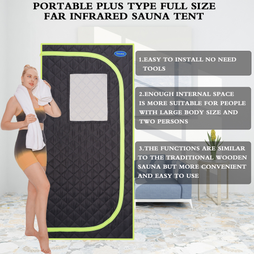 Portable Plus Type Full Size Far Infrared Sauna tent. Spa, Detox ,Therapy and Relaxation at home.Larger Space,Stainless Steel Pipes Connector Easy to Install, with FCC Certification--Black、、xpatfood