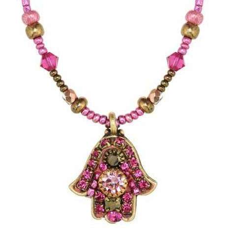 Michal Golan Crystal Hamsa Necklace in Pink and Gold、mySite、topwebapps