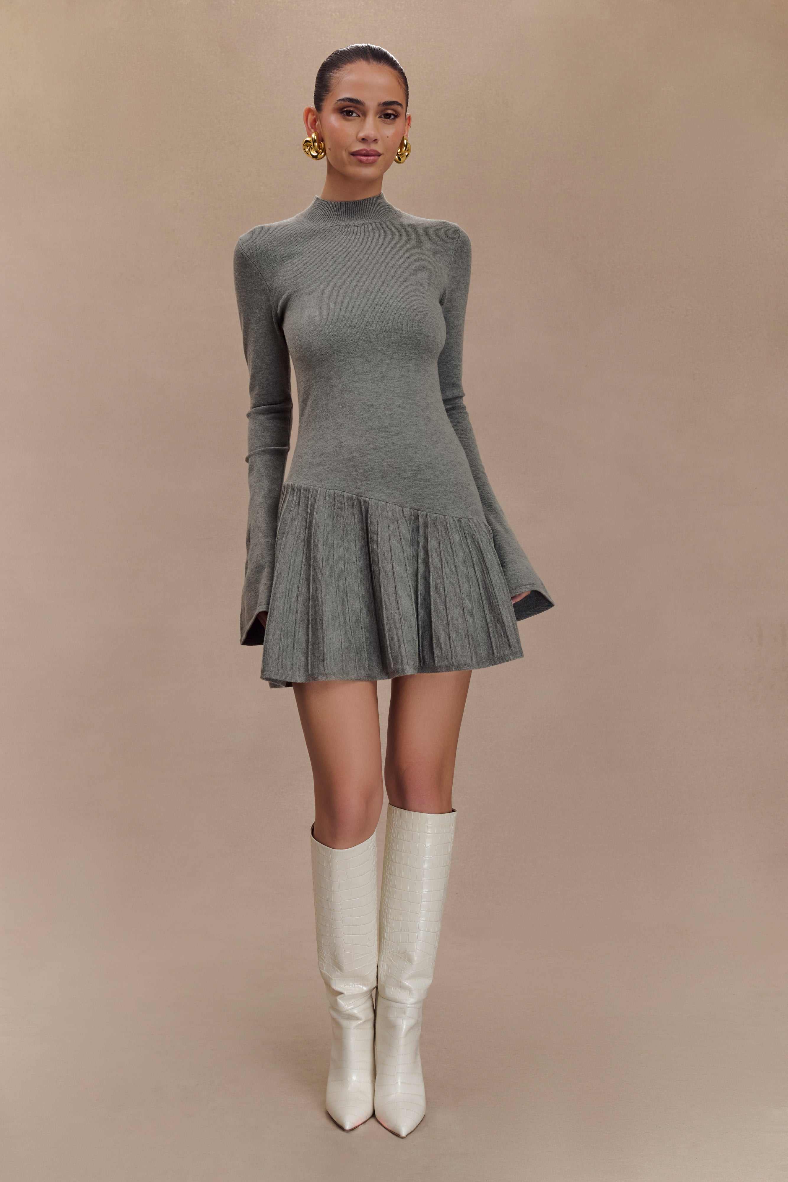 Blair Knit Mini Dress With Pleats - Charcoal、mySite、solidvoid