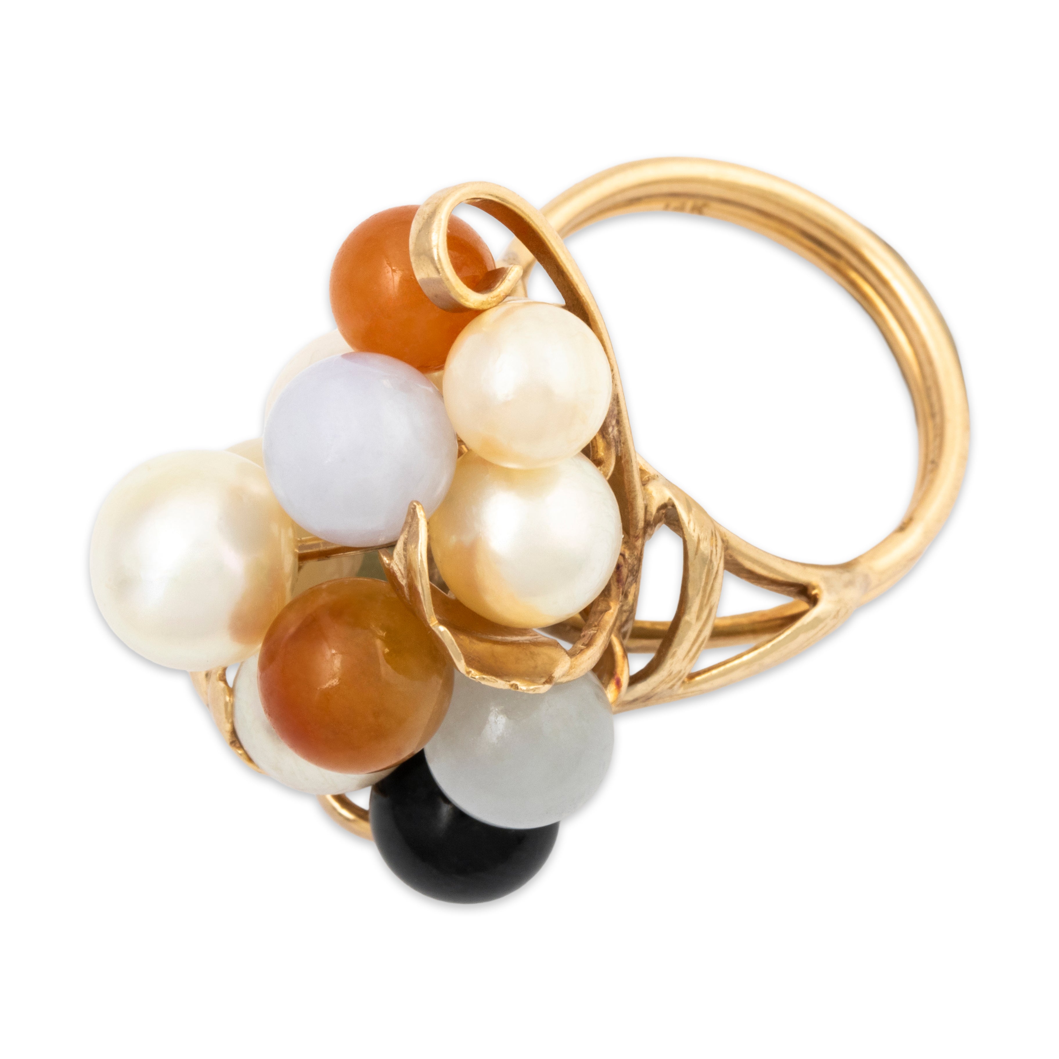 Vintage Ming's 14k Yellow Gold Pearl Carnelian Onyx & Jade Cocktail Ring 6.00、mySite、hinf8tx79