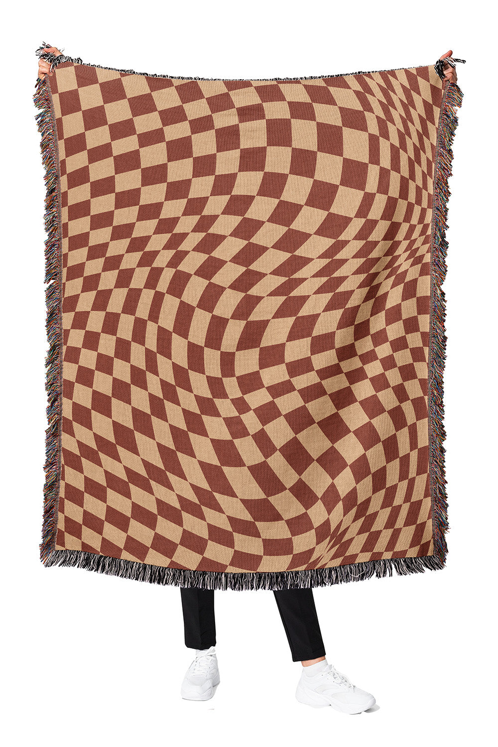 Brown and Tan Cotton Wavy Checkered Woven Throw Blanket、mySite、gigharbornorthrealestate