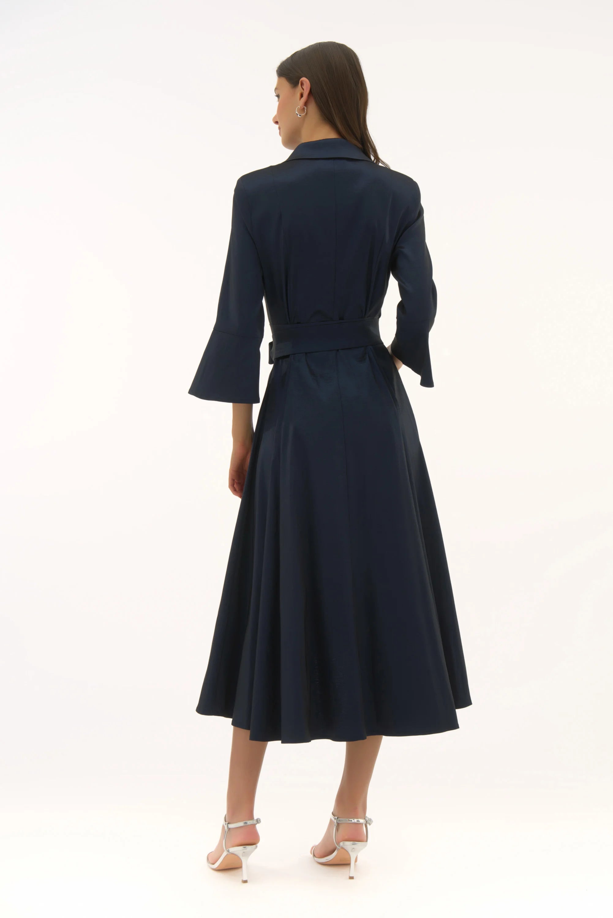 Joseph Ribkoff Stretch Taffeta High Low Wrap Dress, Midnight Blue、mySite、noshort