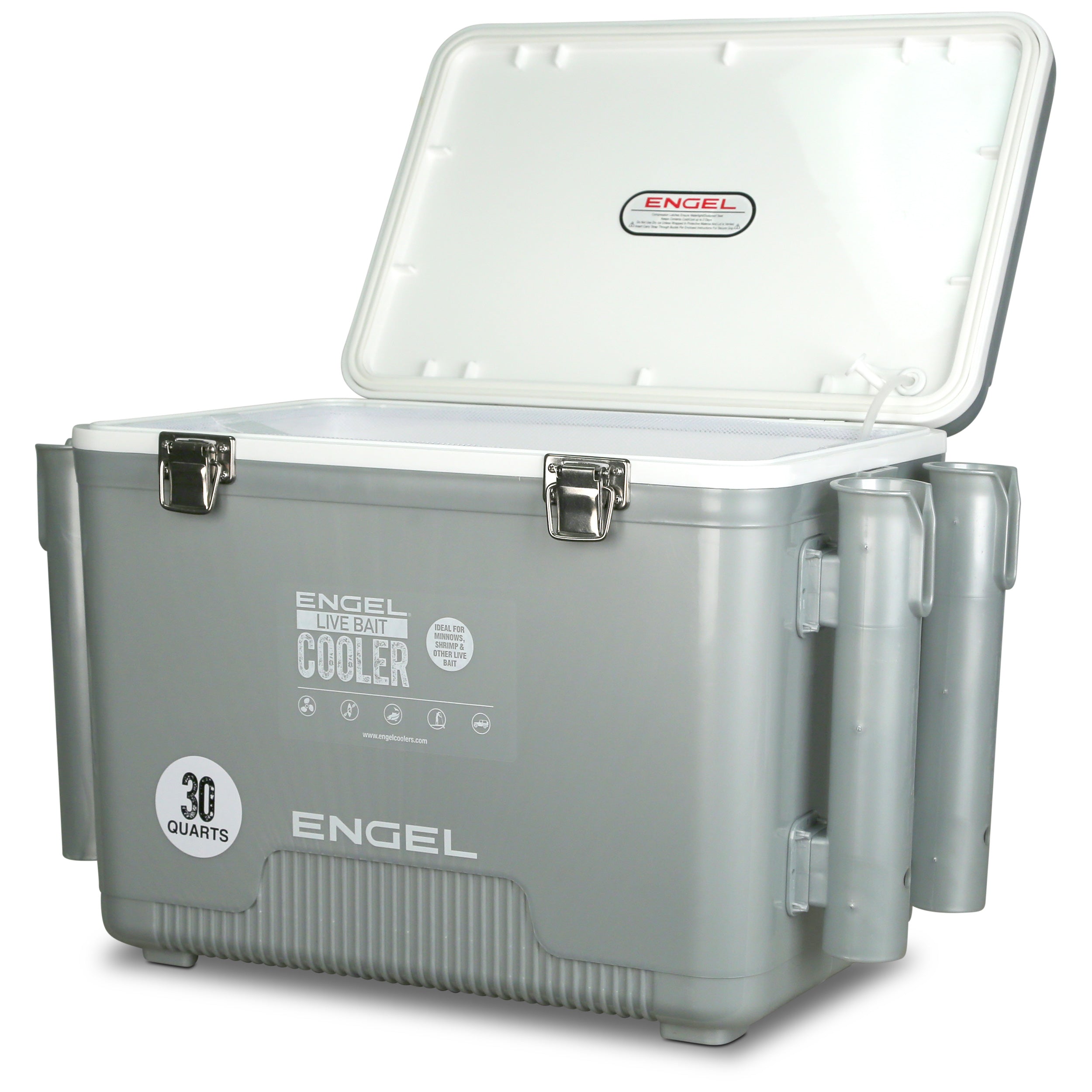 Engel 30Qt Live bait Pro Cooler with AP4 XL Rechargeable Aerator, Rod Holders & Stainless Hardware、mySite、noshort