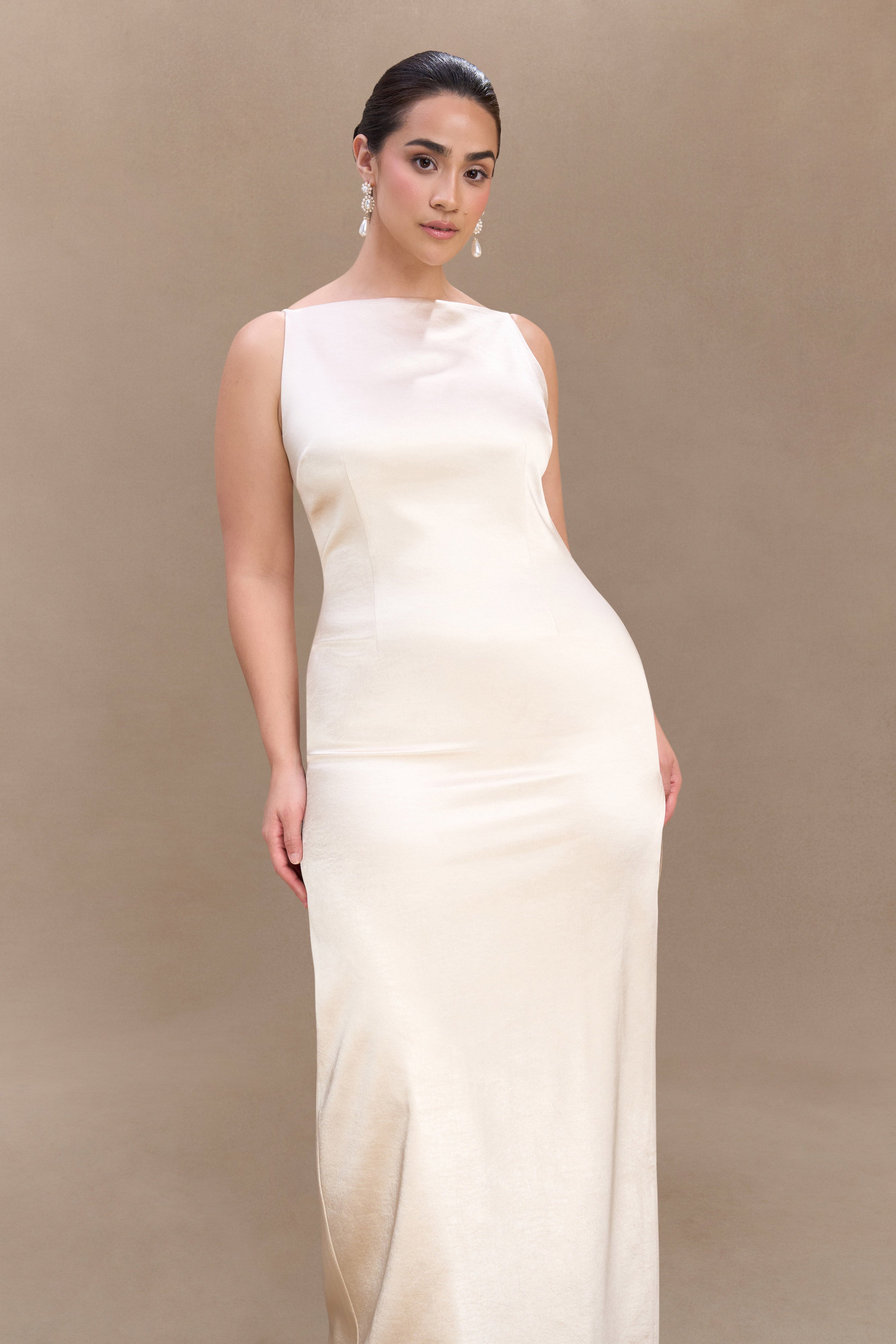 Violet Sleeveless Satin Maxi Dress - Blush Gold、mySite、solidvoid