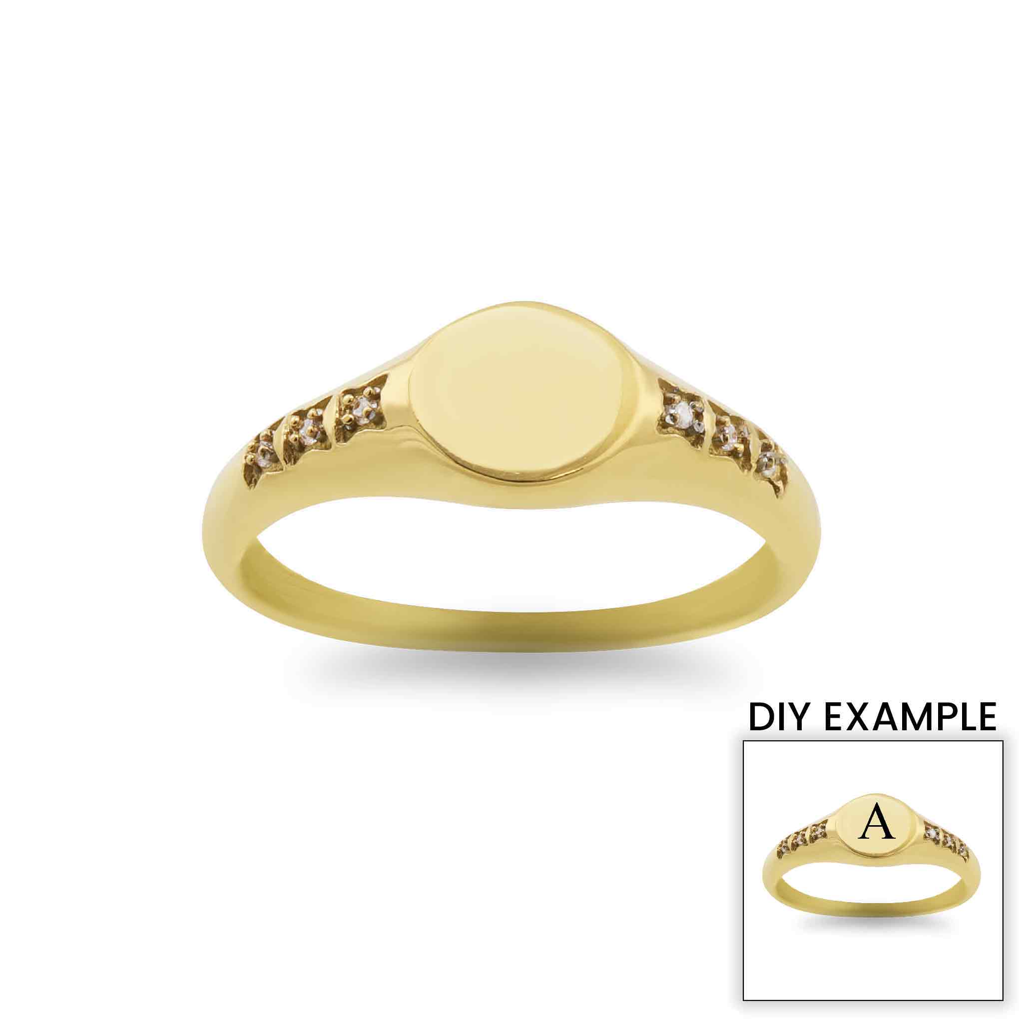 18K Gold PVD Stainless Steel Blank Engravable CZ Round Signet Ring / ESR0003、mySite、dreamappss
