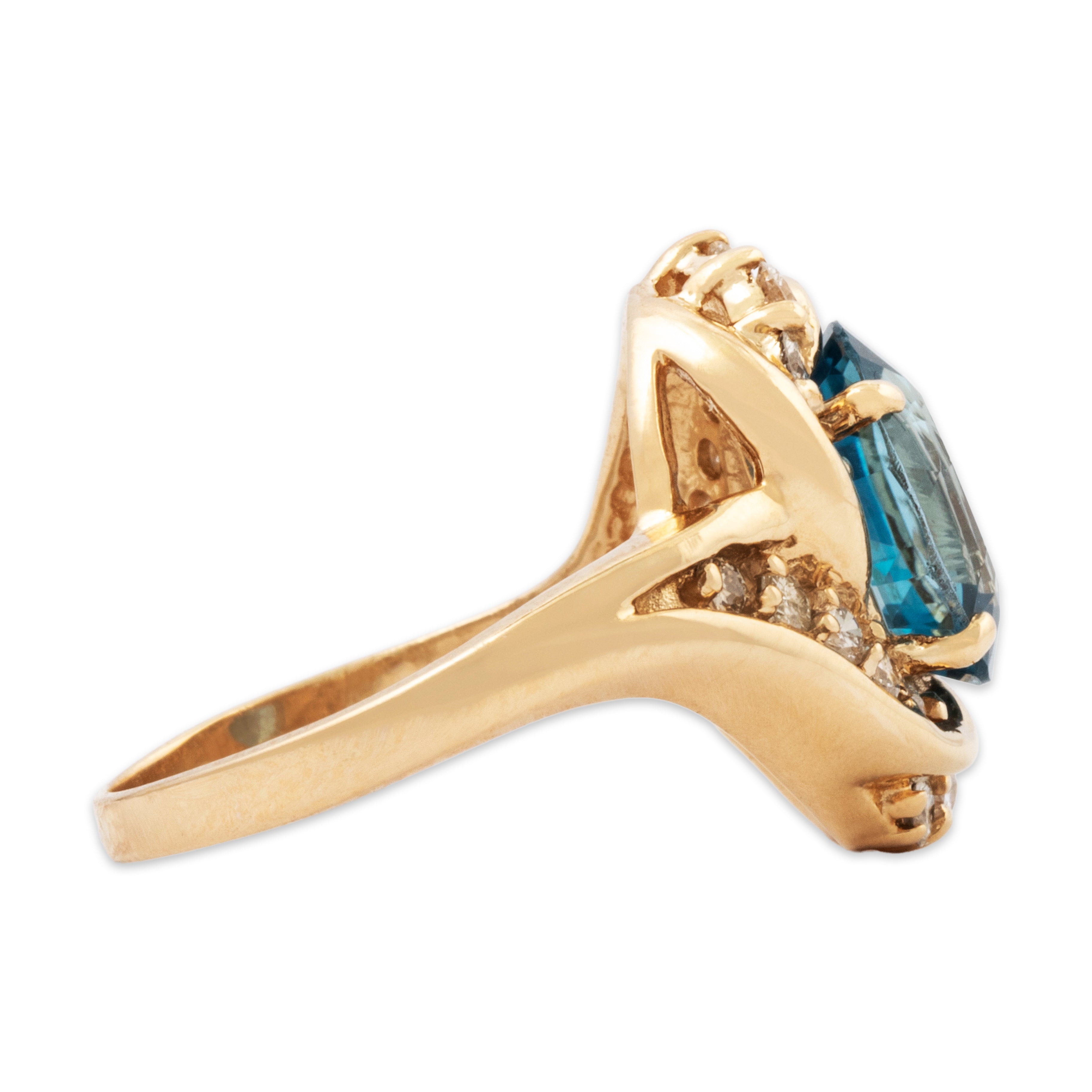 Vintage 14k Yellow Gold 3ct Blue Topaz Diamond Graceful Halo Ring 6.50、mySite、hinf8tx79