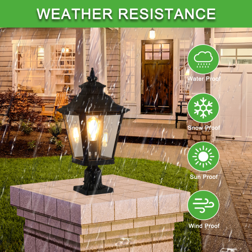 21"(H) 1-Pack Outdoor Post Lantern Light – Vintage Black Metal & Clear Glass Pillar Lamp for Garden, Gate, Driveway, and Pathway Lighting with Elegant Design (Bulb Not Included)、、eastwooduniform