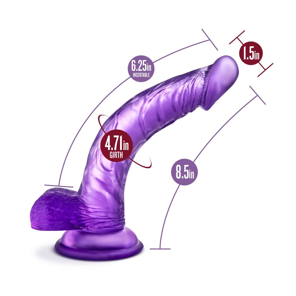 B Yours By Blush® | Sweet N' Hard 7 Realistic Curved G-Spot Purple 8.5-Inch Long Dildo With Balls & Suction Cup Base、mySite、bottomscart