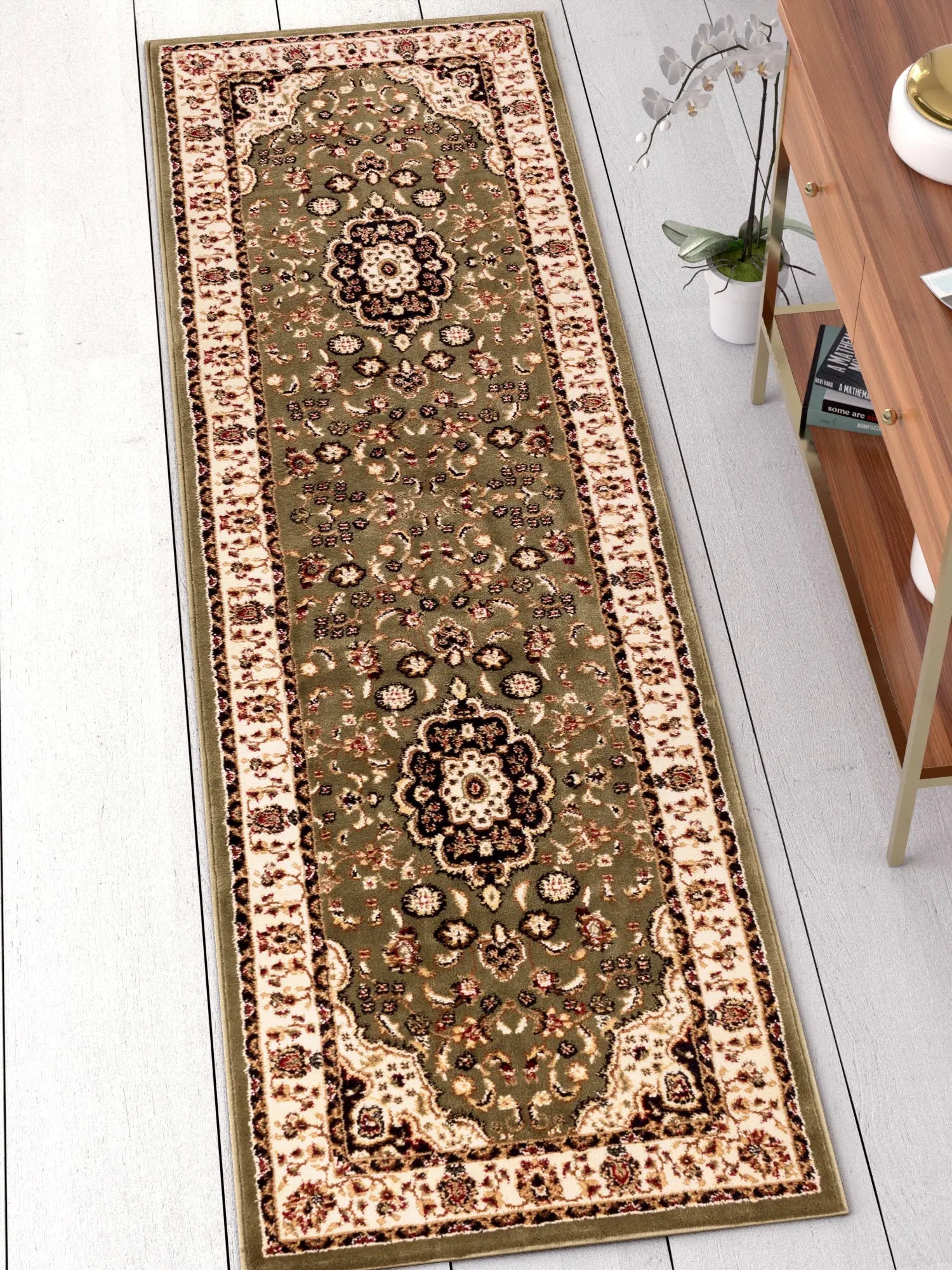 Medallion Kashan Green Traditional Rug、mySite、gigharbornorthrealestate