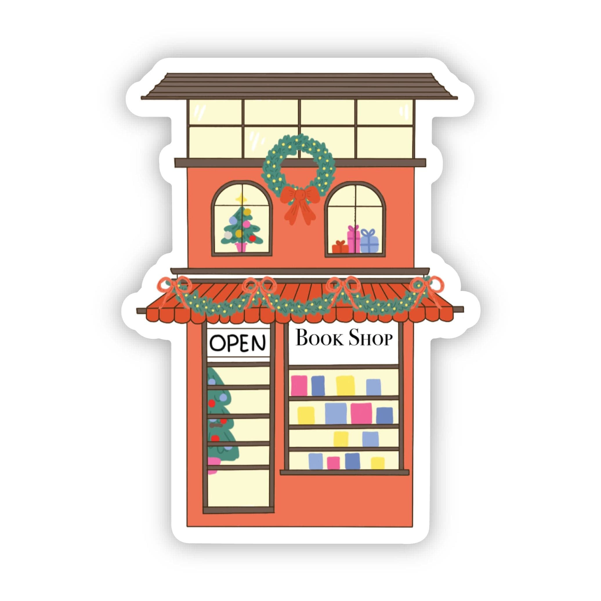  Book Store Scene Christmas Sticker、mySite、elrpsem3k