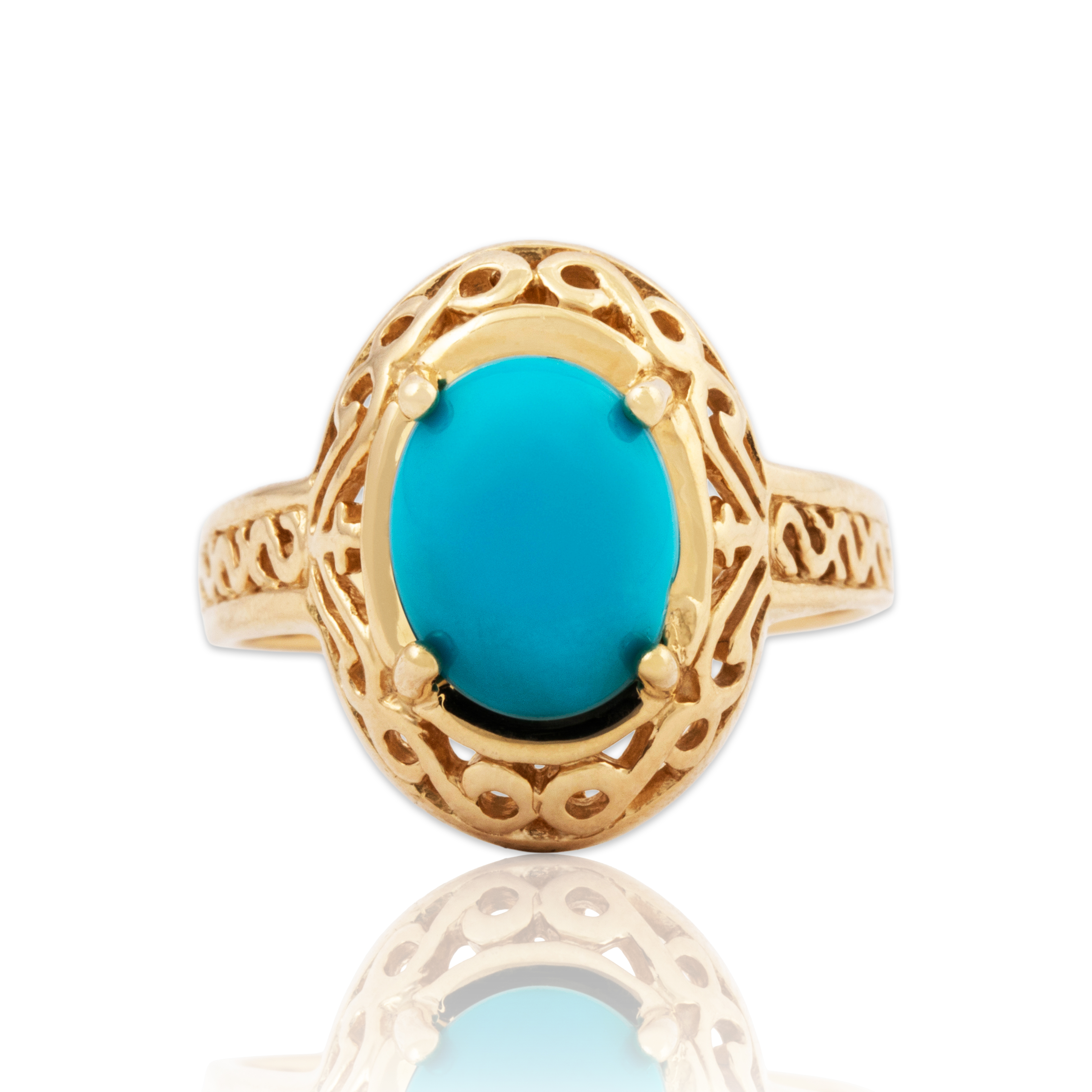 Vintage 14k Yellow Gold 2ct Turquoise Openwork Border Ring 7.25、mySite、hinf8tx79