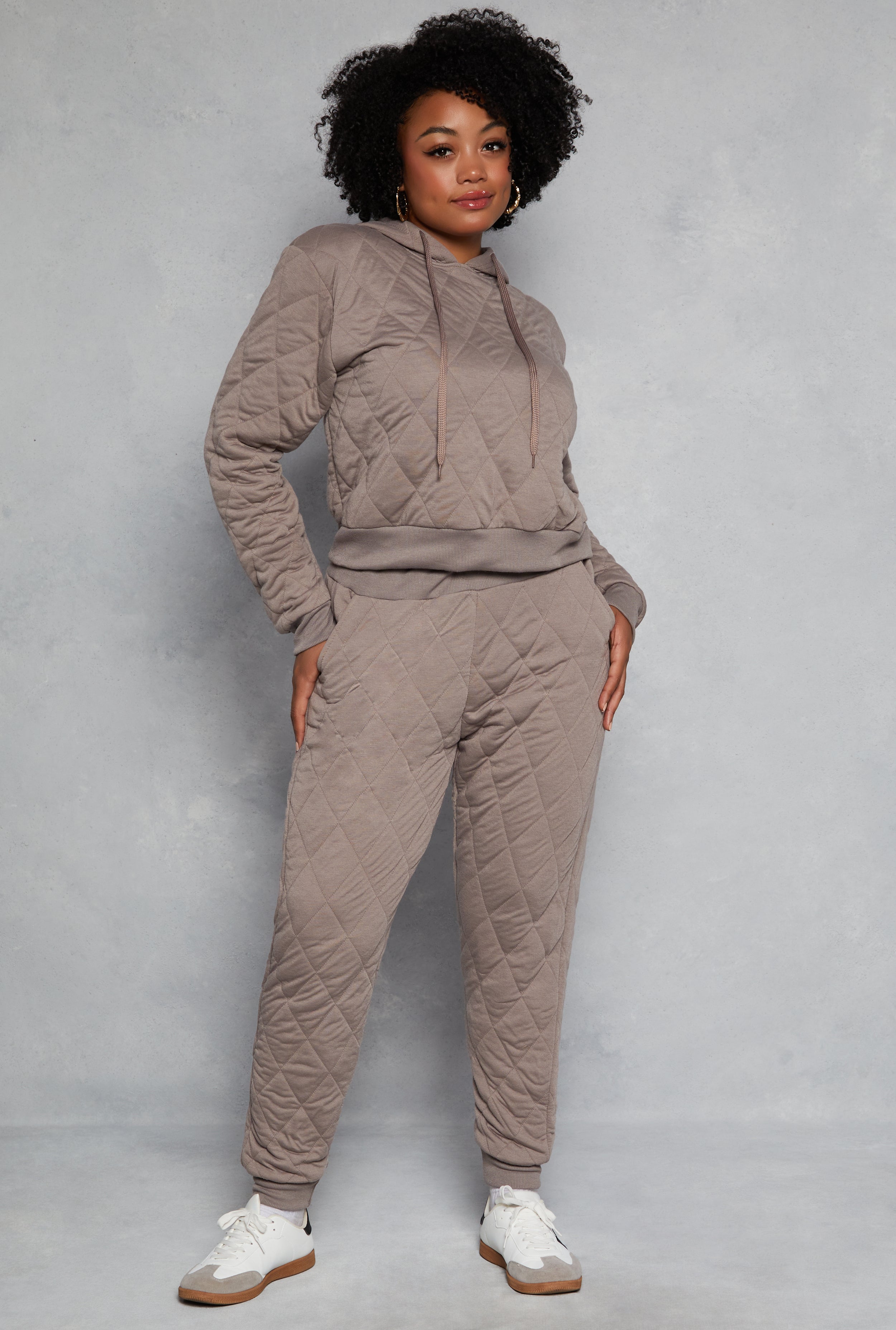 Plus Size Quilted Toggle Drawstring Joggers、mySite、camillekostekn