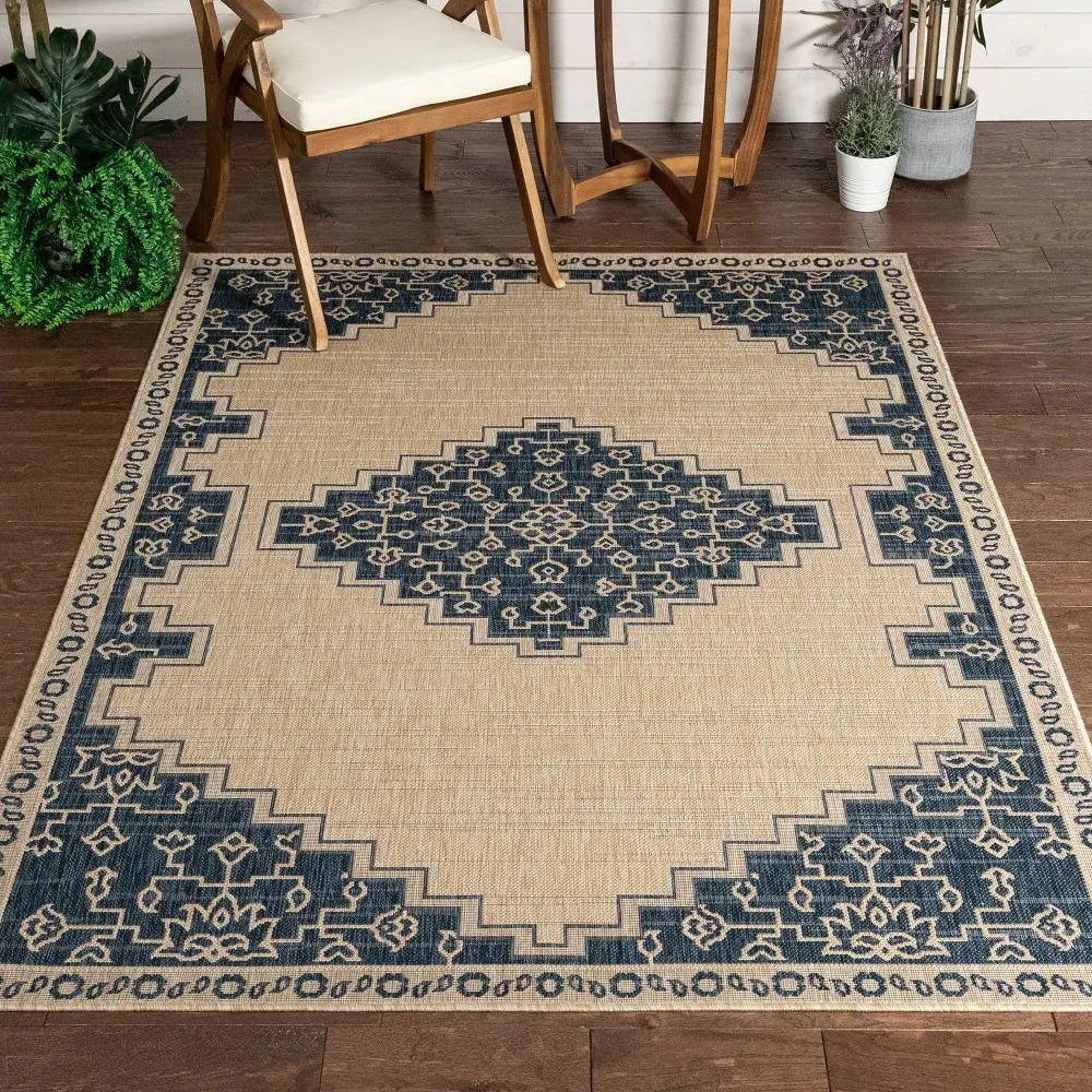 Mani Oriental Medallion Indoor Outdoor Blue Flatweave Rug、mySite、gigharbornorthrealestate