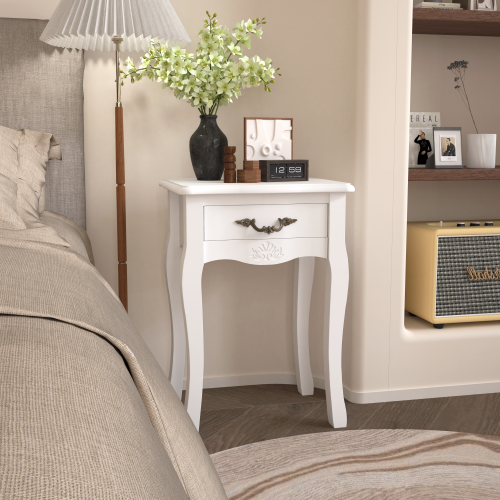 White Bathroom Floor-standing Storage Table with a Drawer、、casual