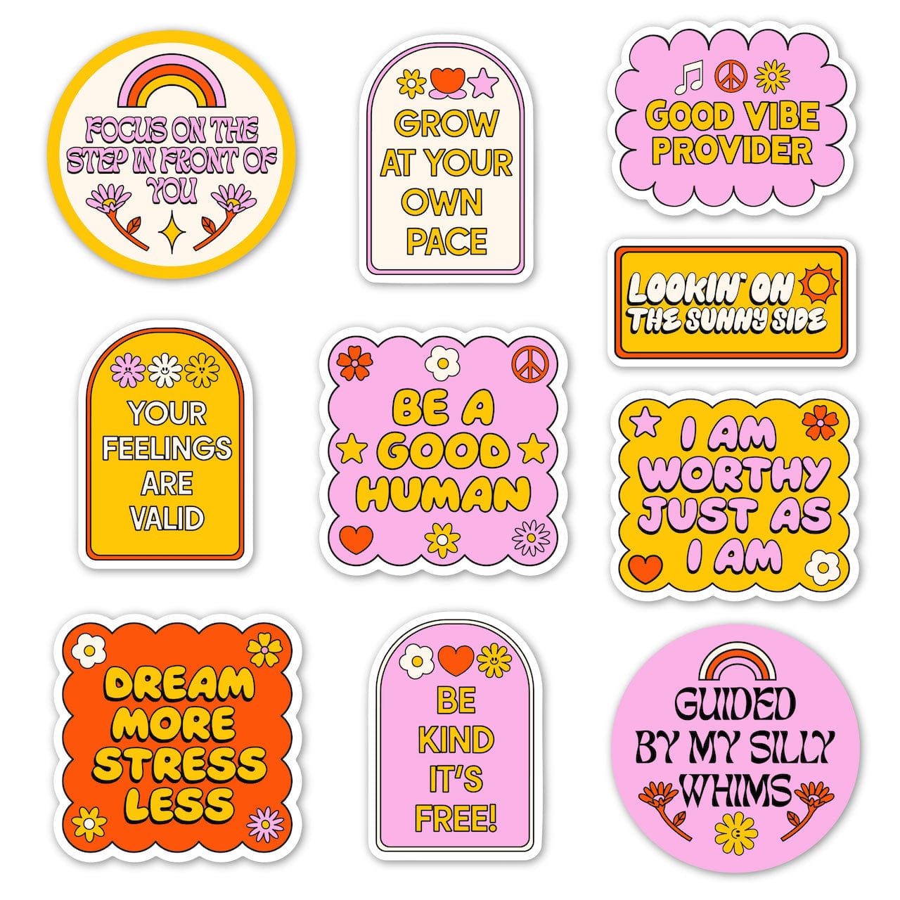  Mental Health Sticker 10 Pack (Retro)、mySite、elrpsem3k