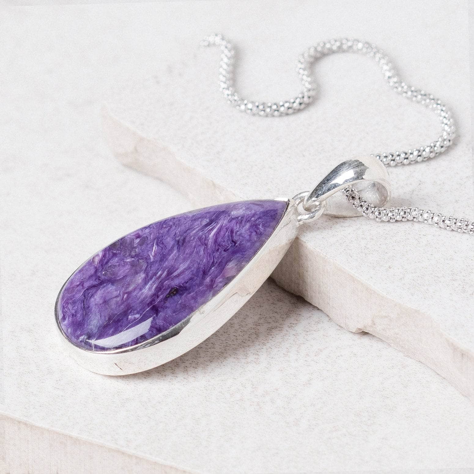 Charoite Teardrop Pendant Necklace、mySite、hinf8tx79
