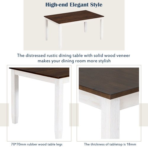 TREXM Rustic Style 6-Piece Dining Room Table Set with 4 Upholstered Chairs & a Bench (Brown + Whitewash)、、casual