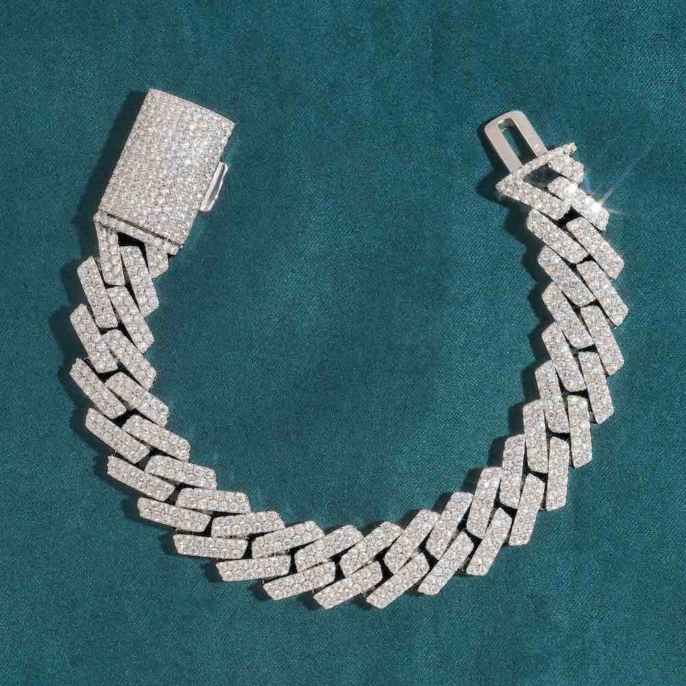 15MM 2-Row Moissanite Cuban Link Bracelet 14K Gold、mySite、hinf8tx79