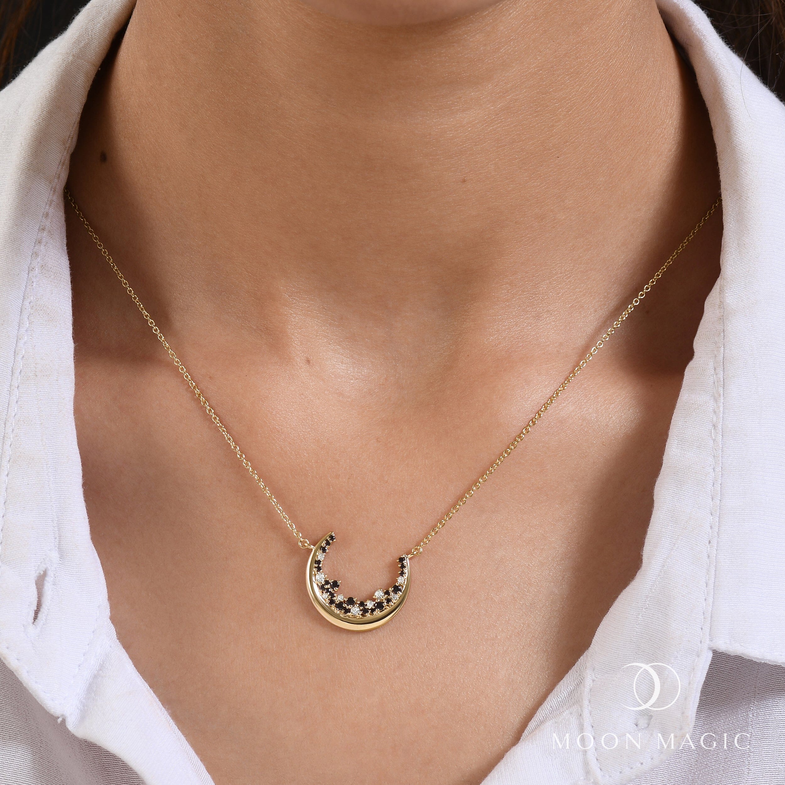 Black Spinel White Zircon Necklace - Lush Luna、mySite、hinf8tx79