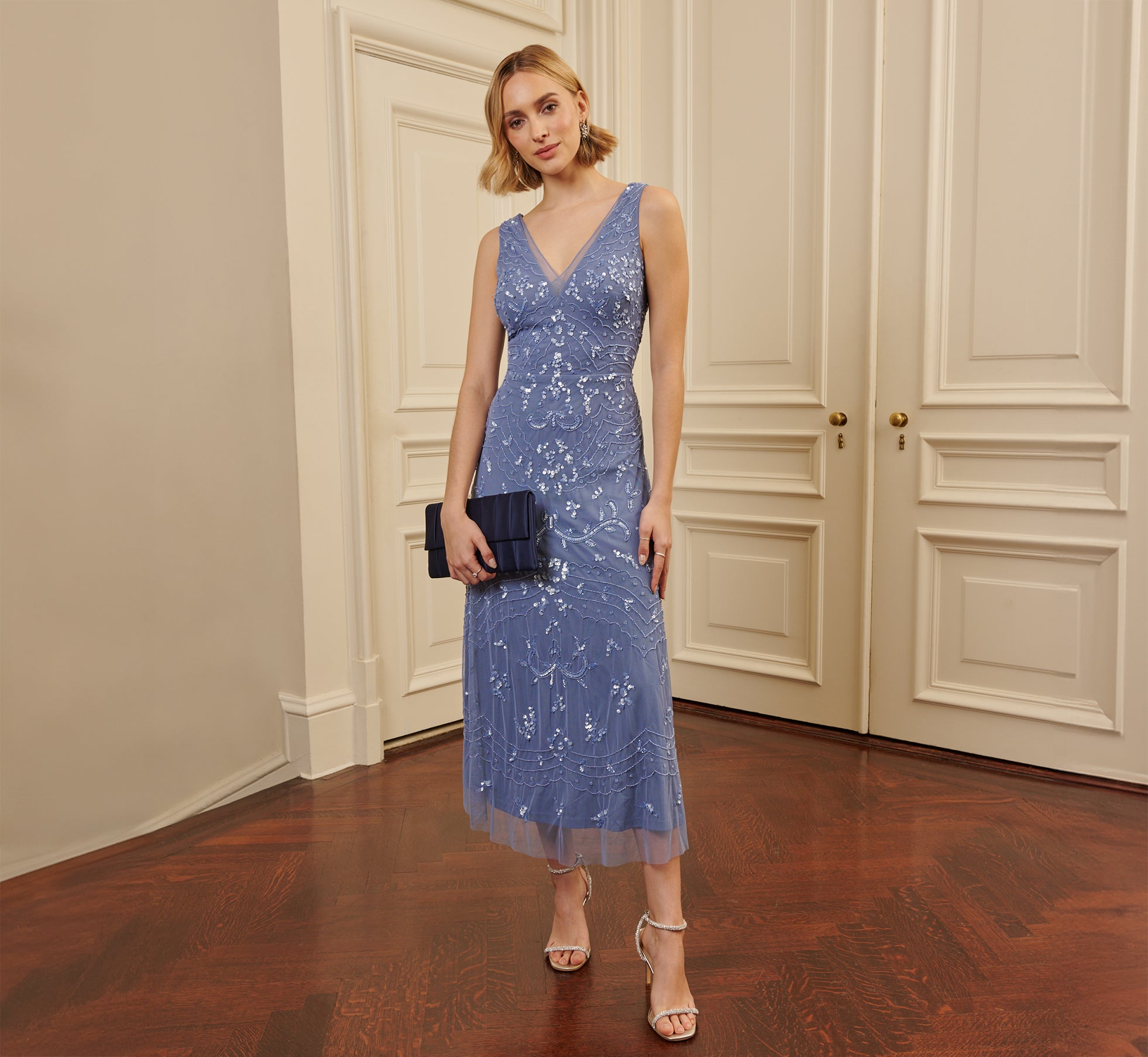 Hand-Beaded Ankle-Length Dress In French Blue、mySite、solidvoid