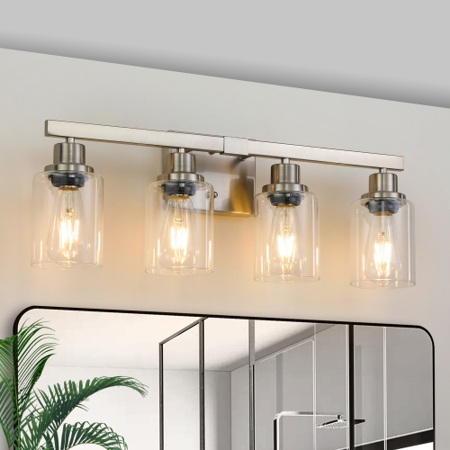 24" Golden 4-Light Vanity Light with Clear Glass Shades, Modern Iron Metal Bathroom Wall Fixture for Mirror, Ideal for Bathroom and Dressing Table (No Bulbs)、、eastwooduniform