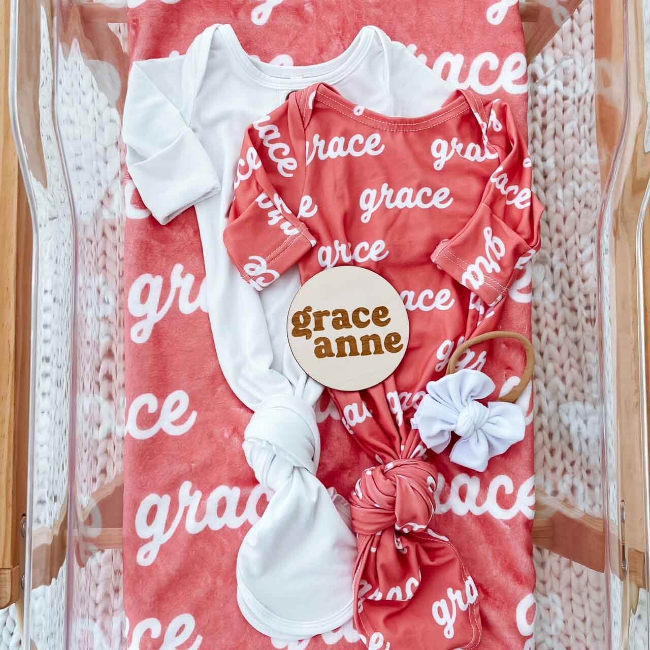  Solid Strawberry Personalized Newborn Baby Knot Gown、mySite、layawaytickets