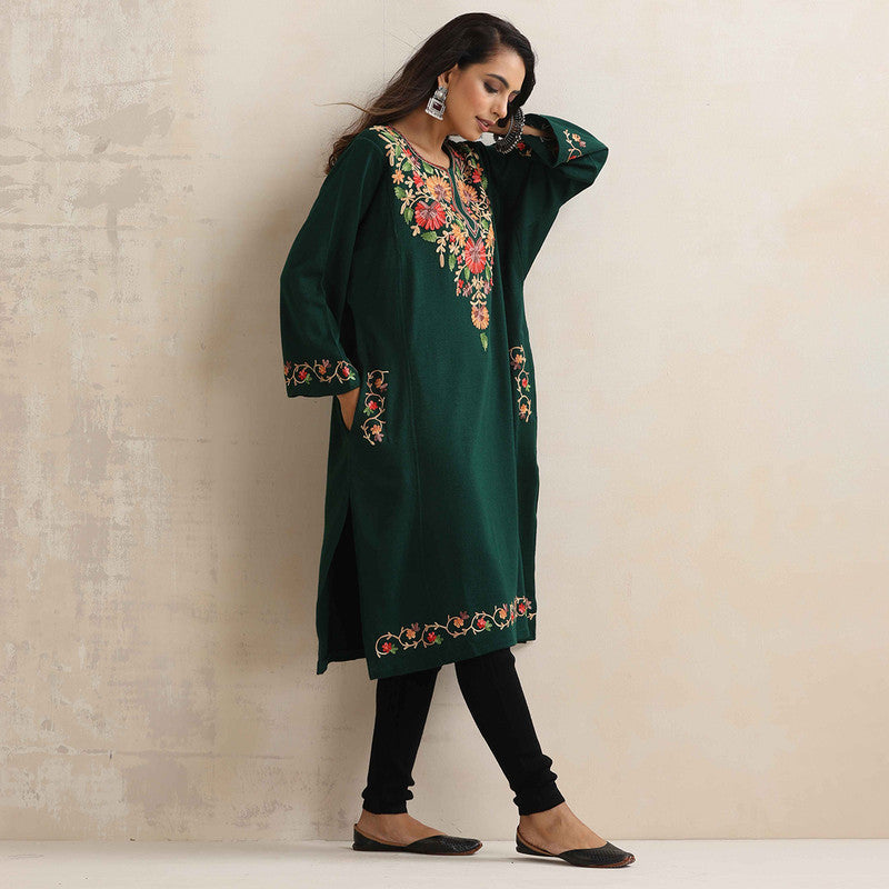 Woolen Kurta For Women | Kashmiri Embroidered | Green、mySite、camillekostekn