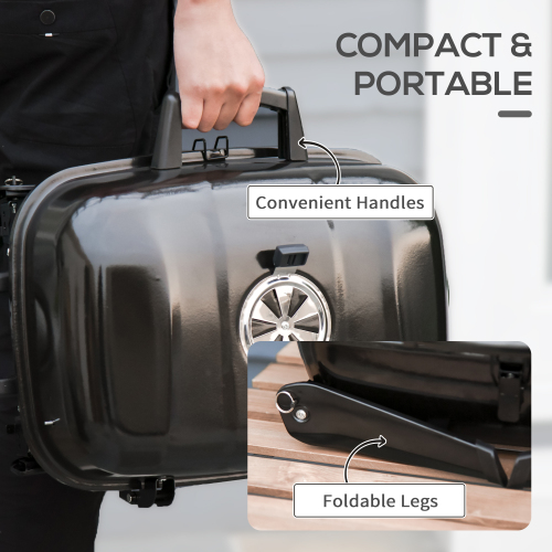 Outsunny 14" Portable Charcoal Grill, Tabletop Small BBQ Grill for Outdoor Cooking, Camping, Tailgating, Enamel Coated, Vent, Folding Legs, Black、、eastwooduniform
