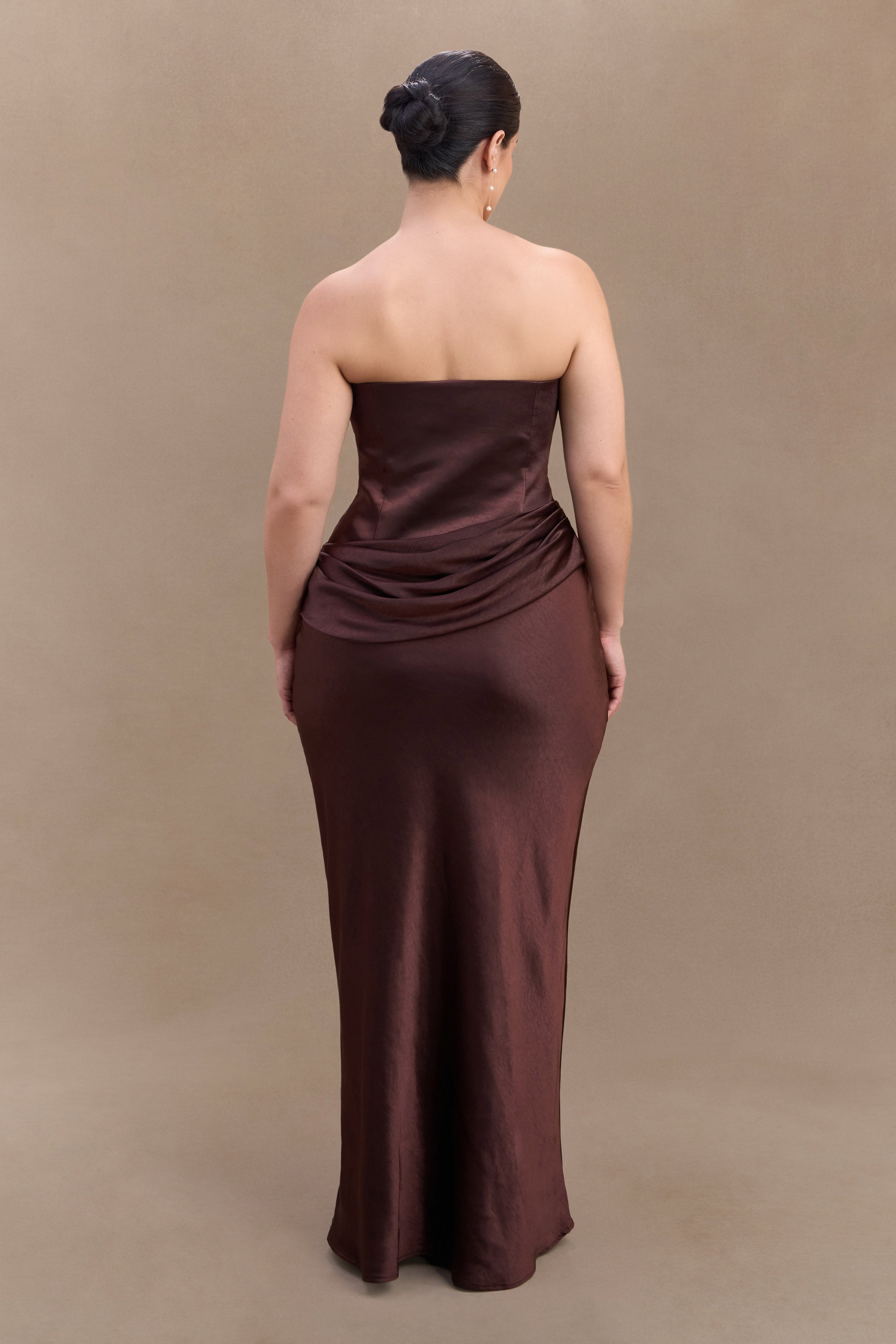 Jasmine Strapless Satin Maxi Dress - Dark Chocolate、mySite、solidvoid