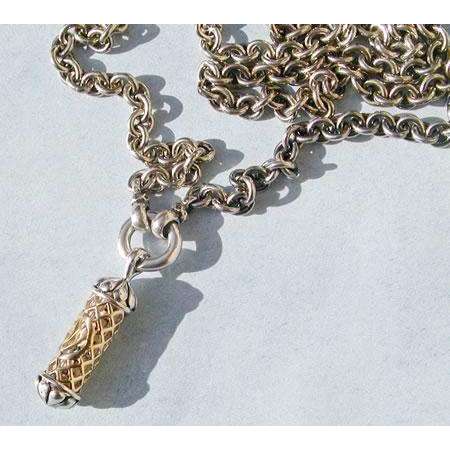 Michael Bromberg Men’s Mezuzah Pendant Necklace in Silver and 14K Gold with Ring、mySite、topwebapps