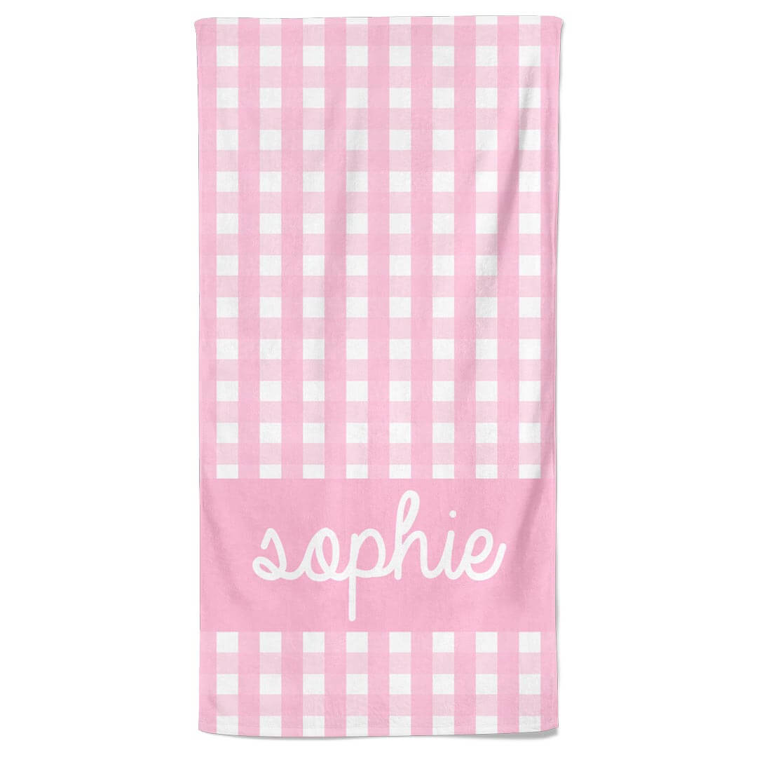  Seersucker Dusty Pink Personalized Kids Beach Towel、mySite、layawaytickets