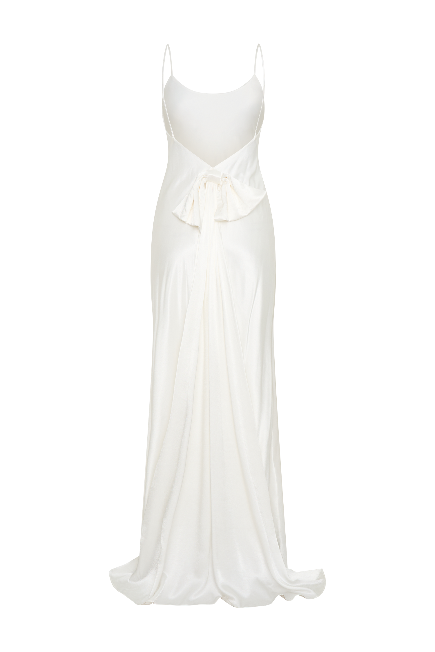 Kailey Low Back Maxi Dress With Detachable Bow Train - White、mySite、solidvoid