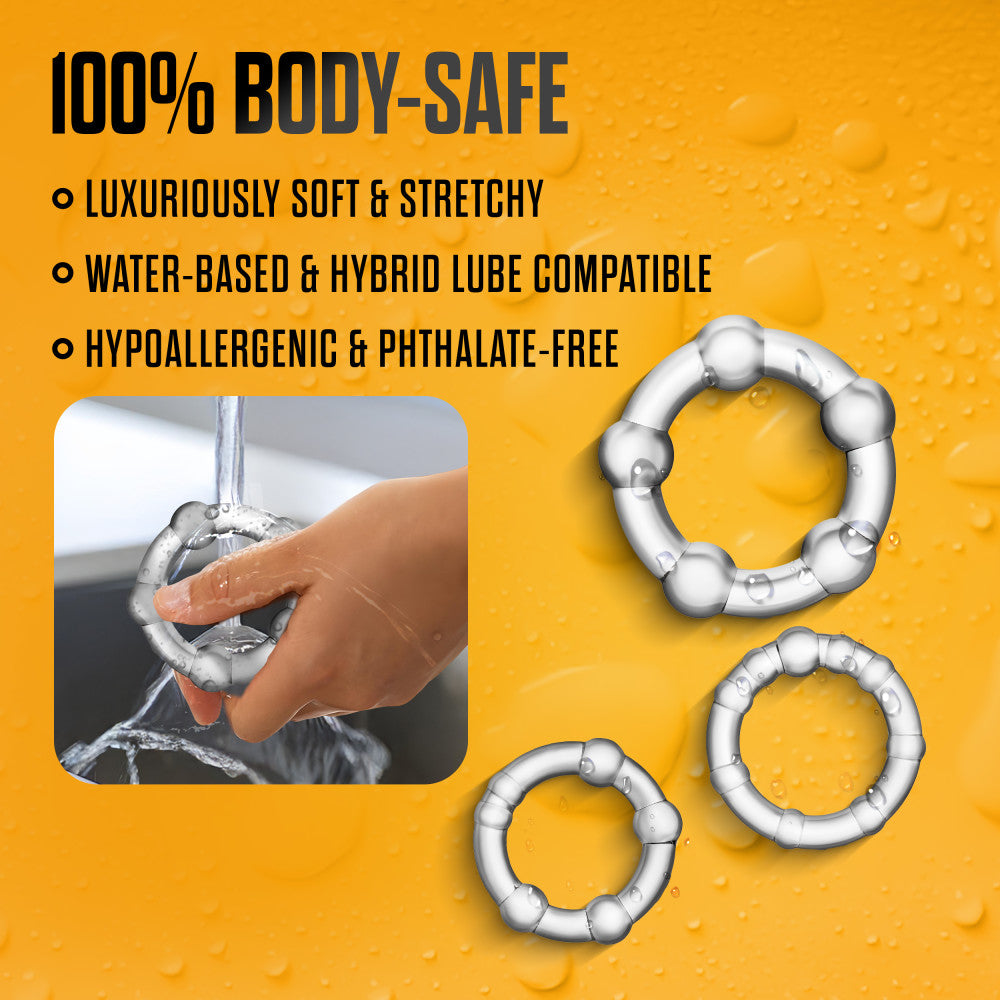 Stay Hard By Blush® | Clear Beaded Penis Rings (3-Sizes)、mySite、bottomscart