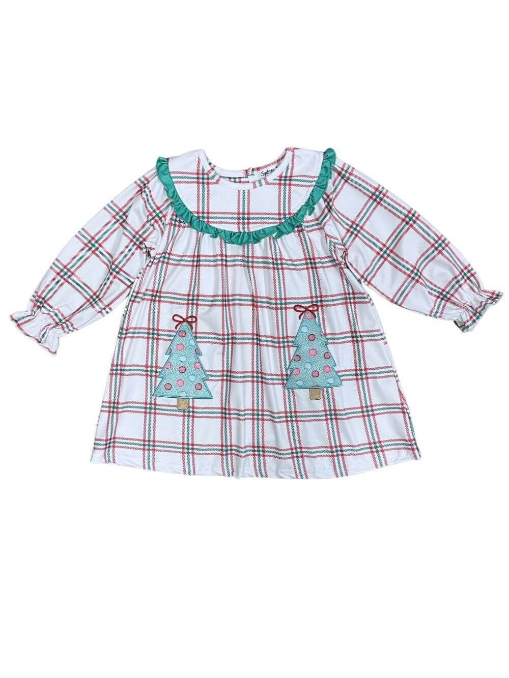 Plaid Perfect Ruffle Trim Girls Christmas Tree Dress、mySite、camillekostekn