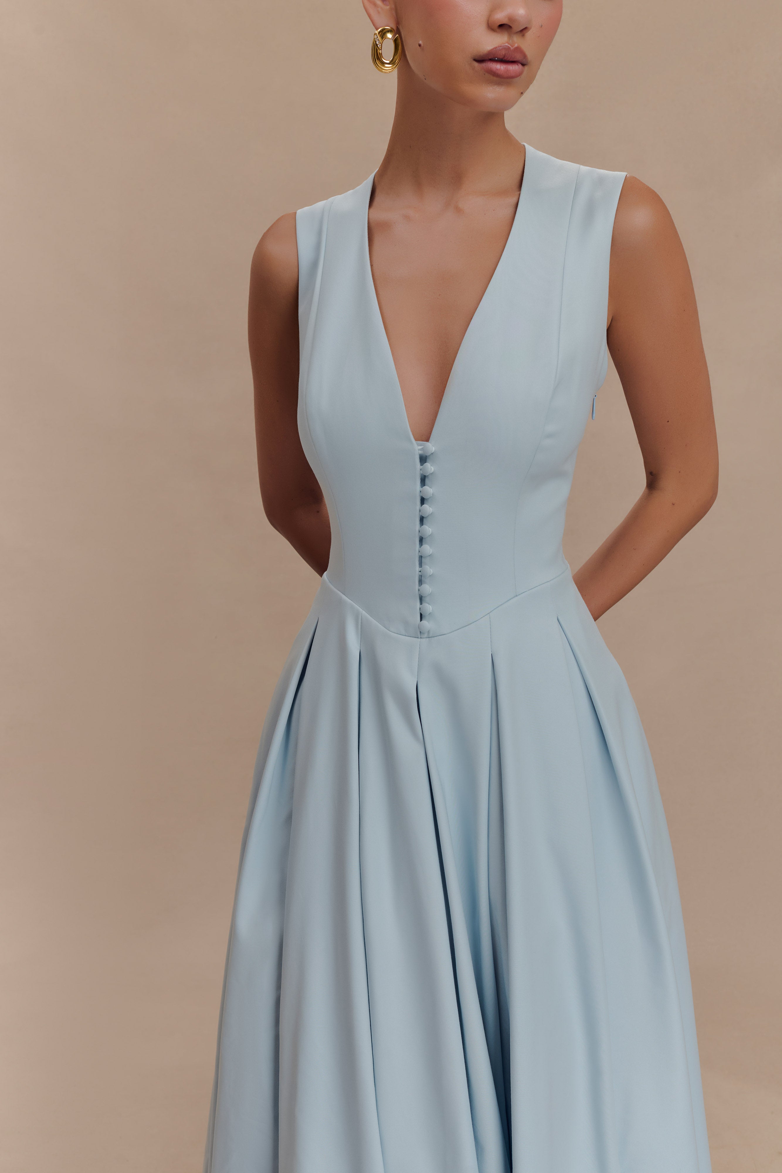 Keely Cotton Sleeveless Midi Dress - Sky Blue、mySite、solidvoid
