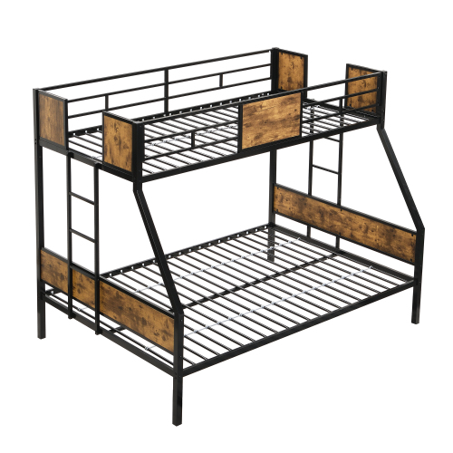 Twin Over FULL Metal Bunk Bed with 2 - Side Ladder and Full-Length Guardrail, No Box Spring Needed, Large Under Bed Storage, Easy Assemble , Black & Brown、、casual